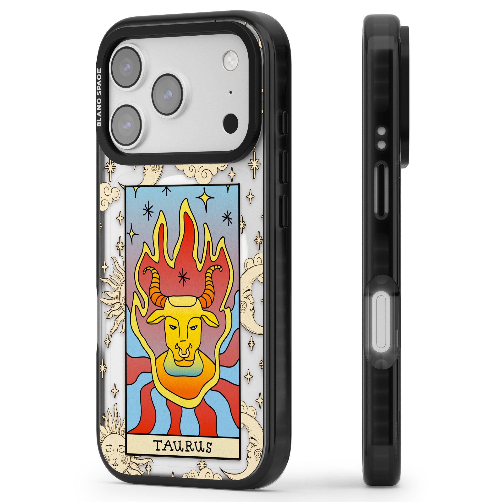 Celestial Zodiac Taurus iPhone 17 Pro Max Impact Pro Black Phone Case Side Profile