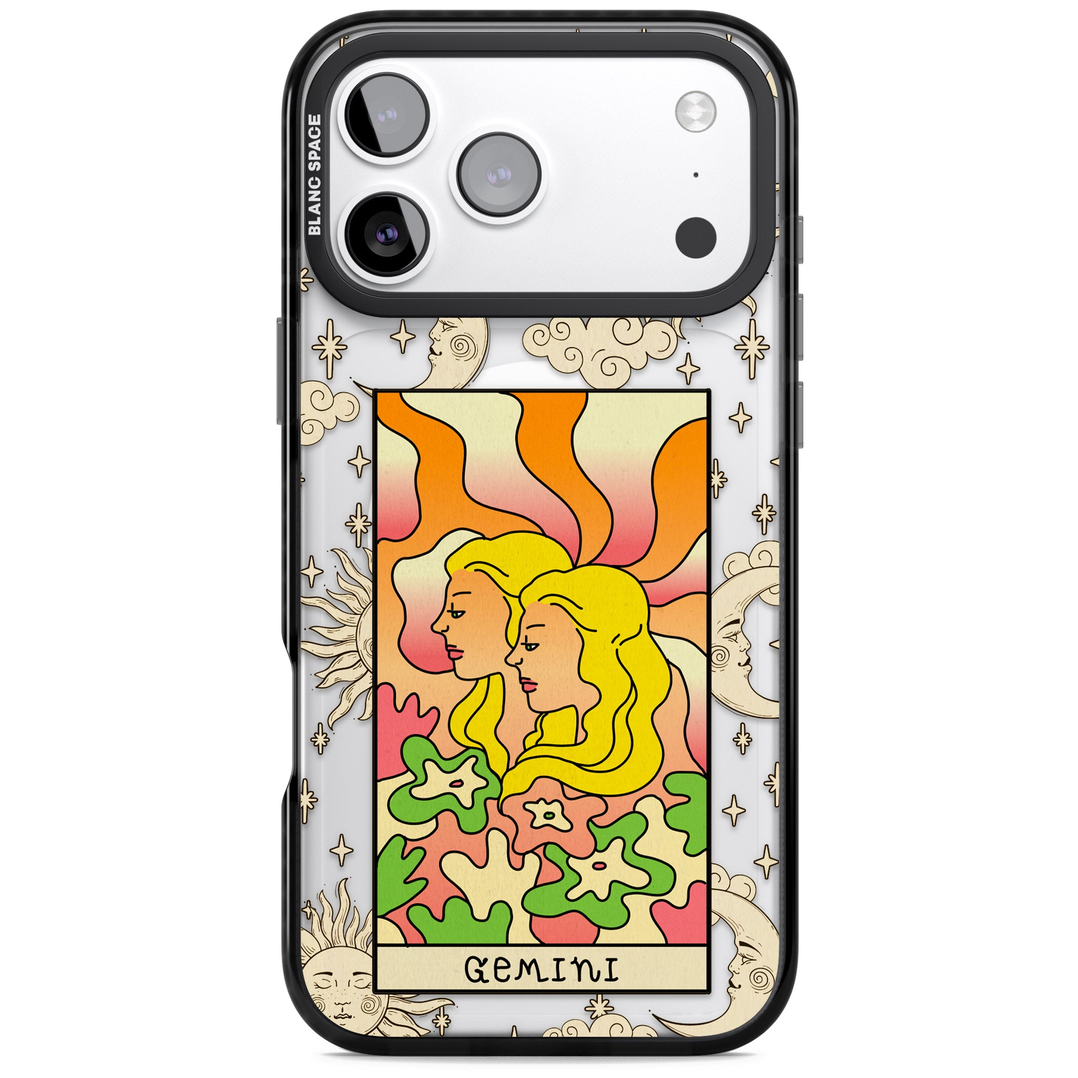 Celestial Zodiac Gemini iPhone 17 Pro Max Impact Pro Black Phone Case
