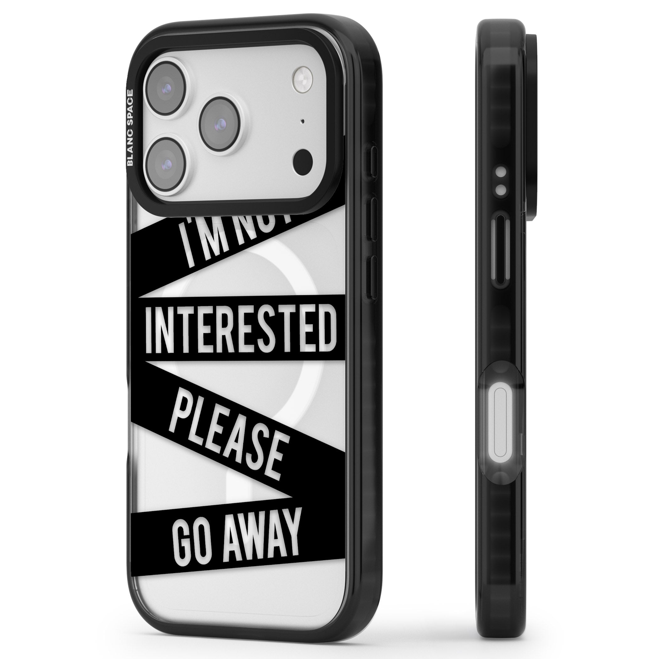 Not Interested Warning iPhone 17 Pro Max Impact Pro Black Phone Case Side Profile