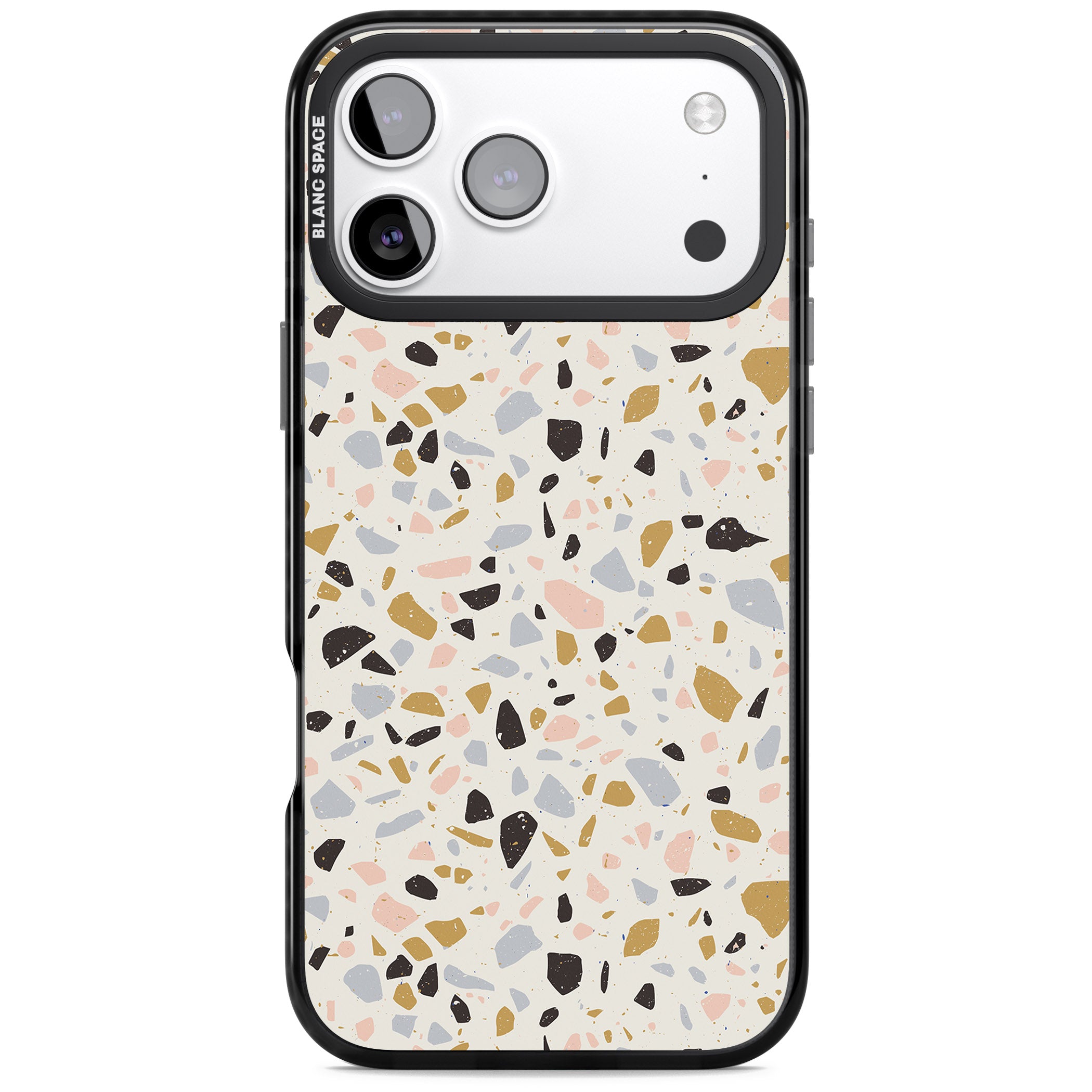 Pale Pink, Blue, & Mocha Terrazzo Pattern iPhone 17 Pro Max Impact Pro Black Phone Case