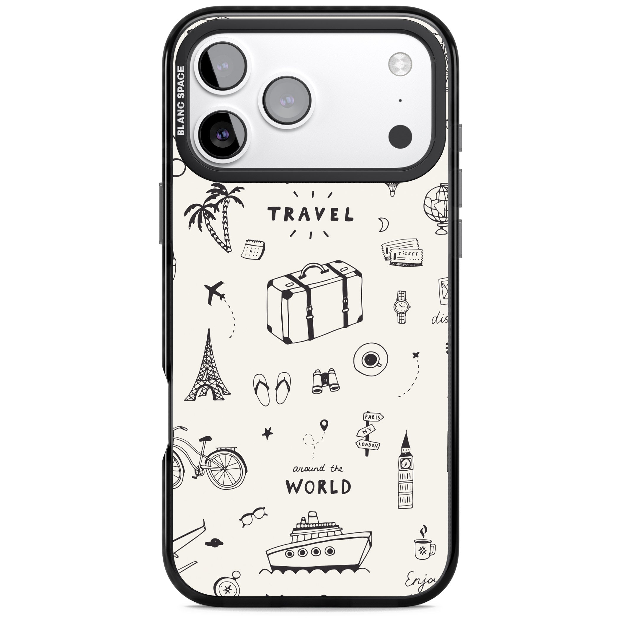 Cute Travel Pattern, White On iPhone 17 Pro Max Impact Pro Black Phone Case