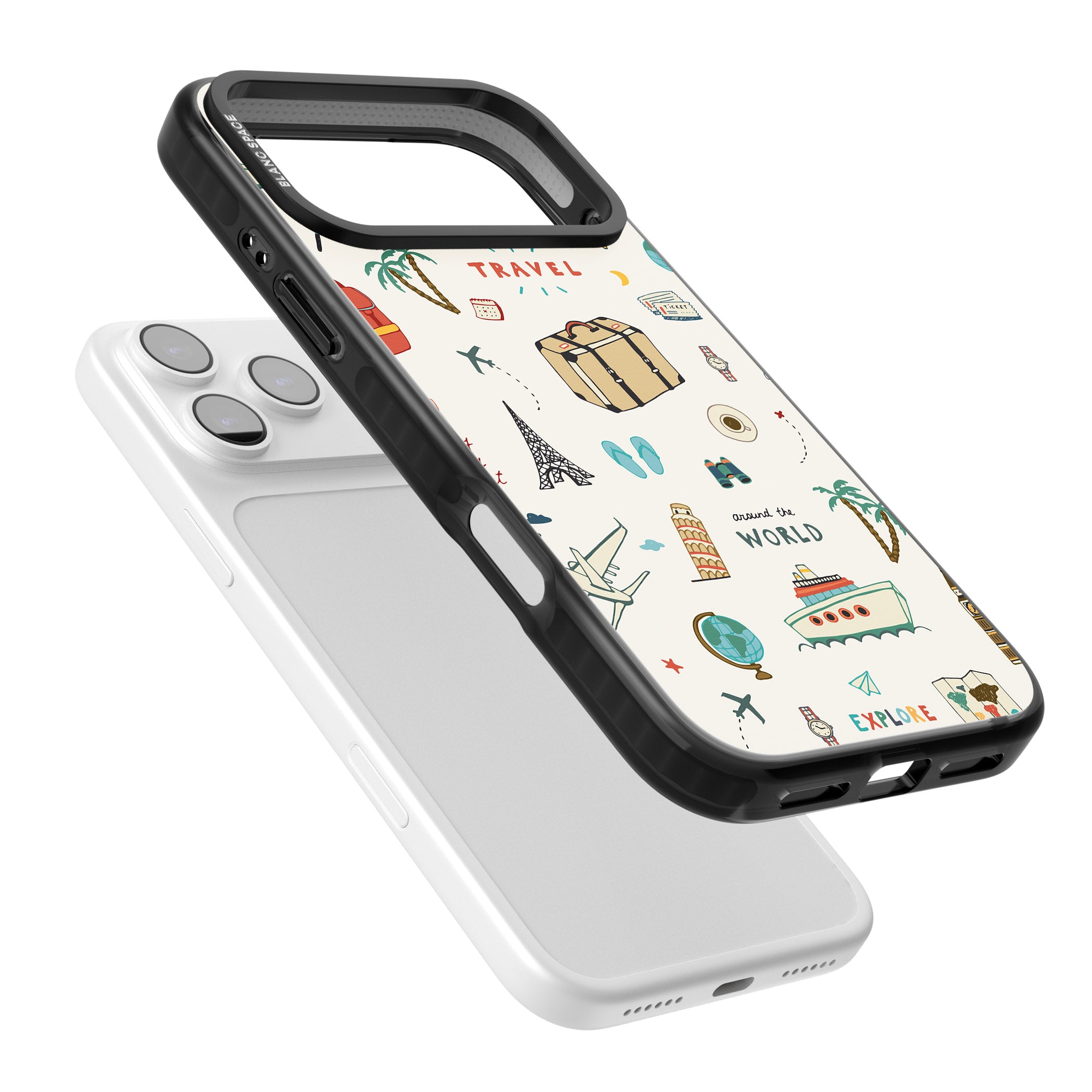 Cute Travel Pattern Cream iPhone 17 Pro Max Impact Pro Black Phone Case Colours