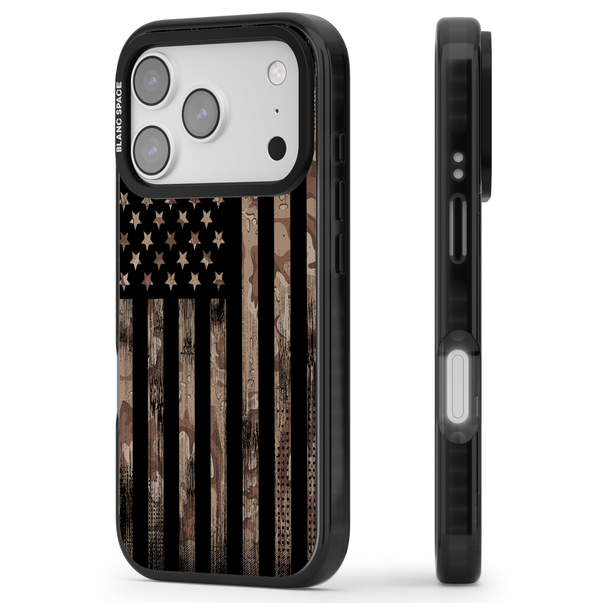 American Flag Camo iPhone 17 Pro Max Impact Pro Black Phone Case Side Profile