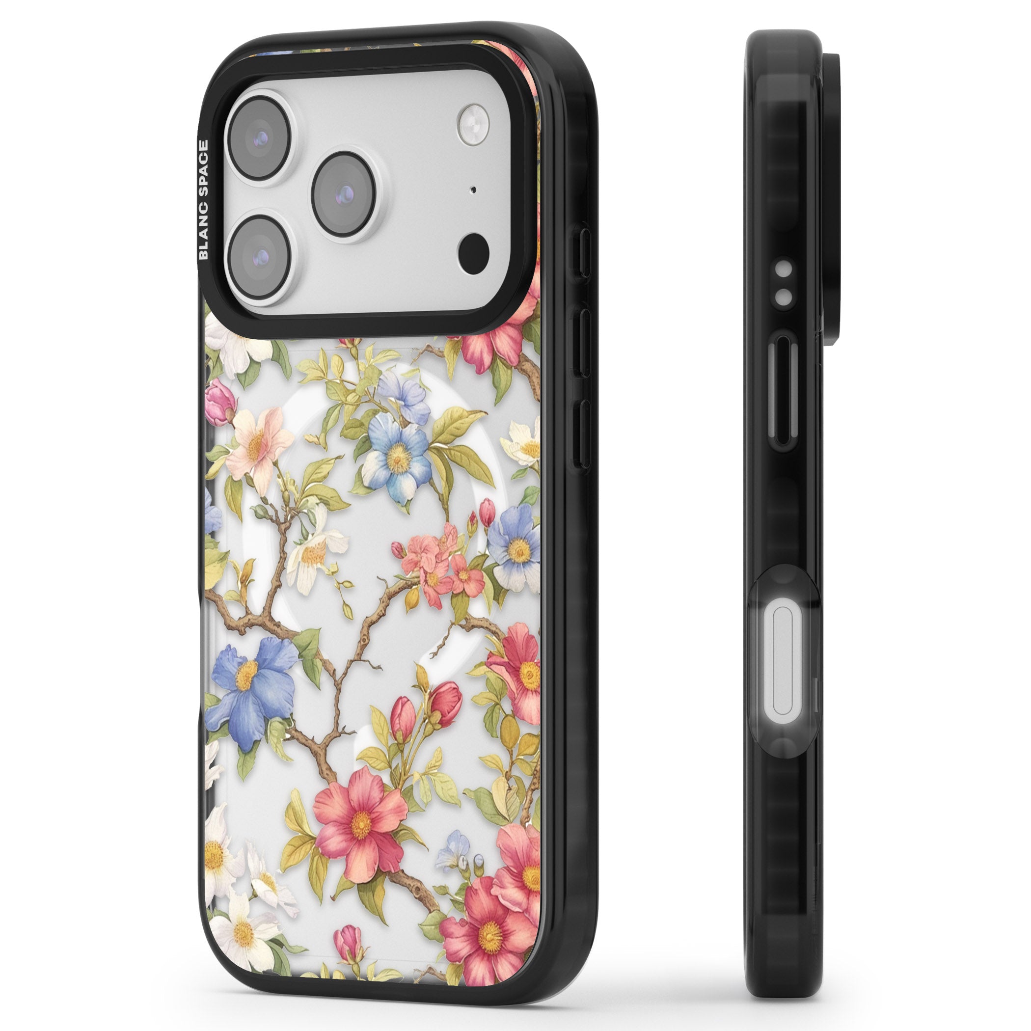 Vintage Vines & Flowers iPhone 17 Pro Max Impact Pro Black Phone Case Side Profile