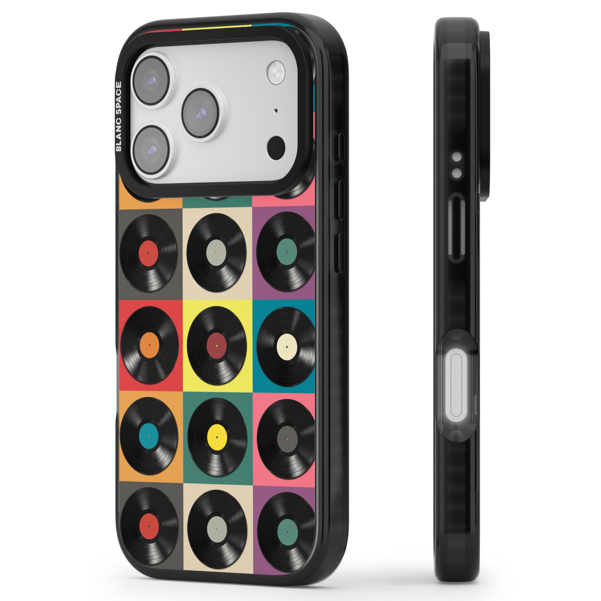 Vinyl Record Pattern iPhone 17 Pro Max Impact Pro Black Phone Case Side Profile