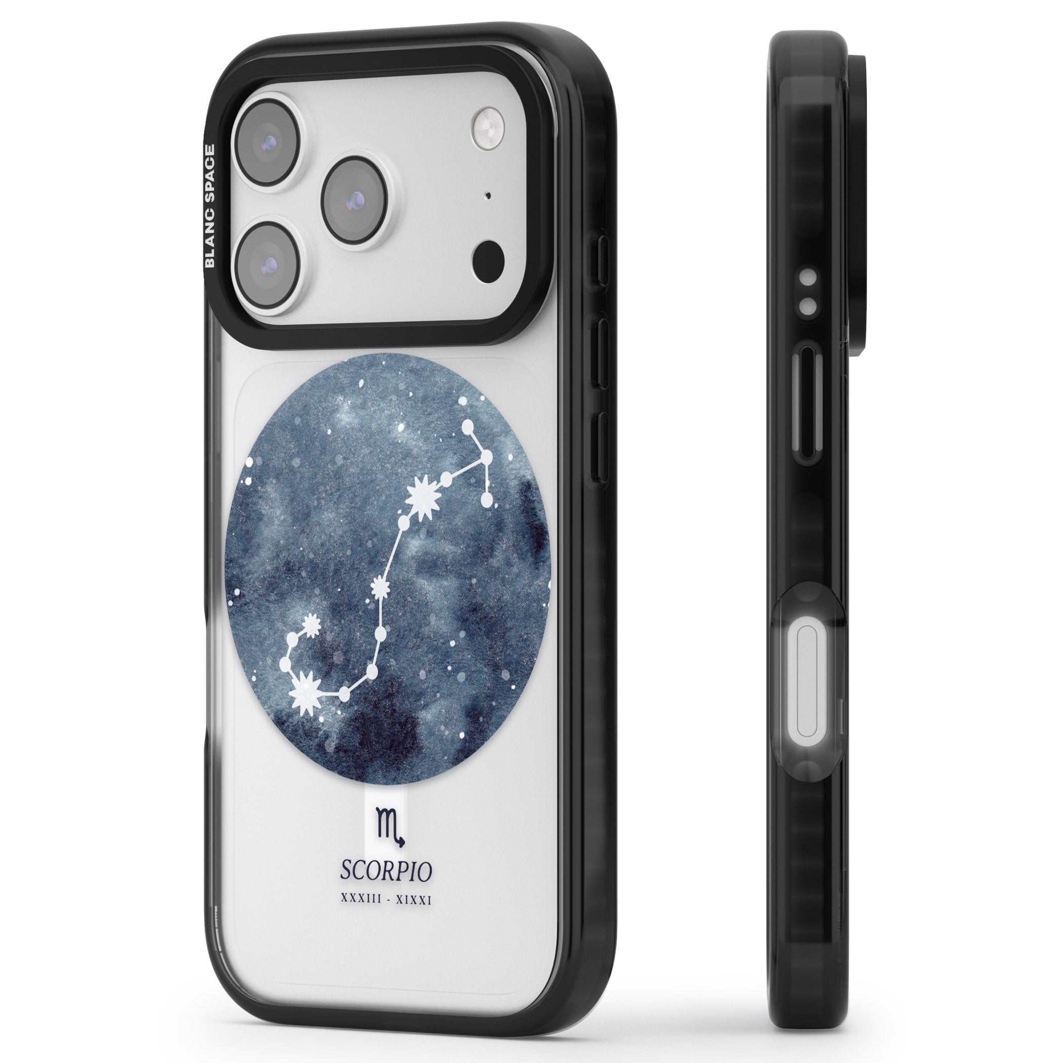 Scorpio Zodiac Blue iPhone 17 Pro Max Impact Pro Black Phone Case Side Profile