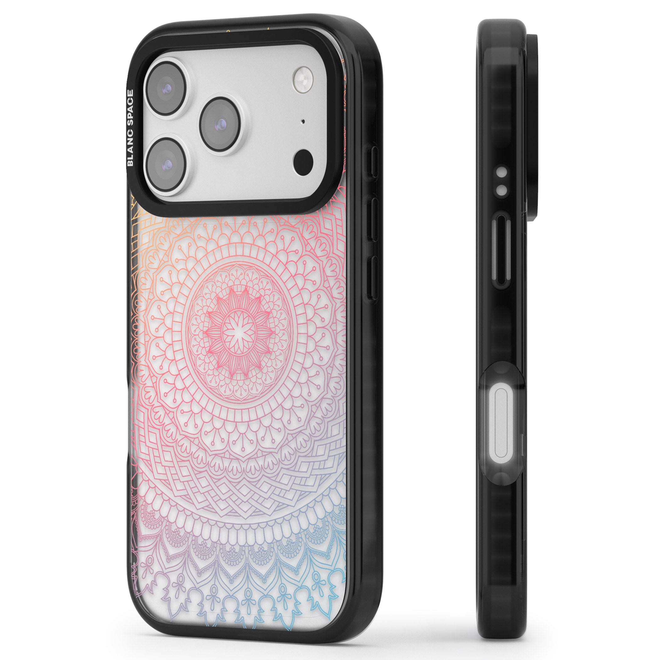 Rainbow Mandala iPhone 17 Pro Max Impact Black Phone Case Side Profile