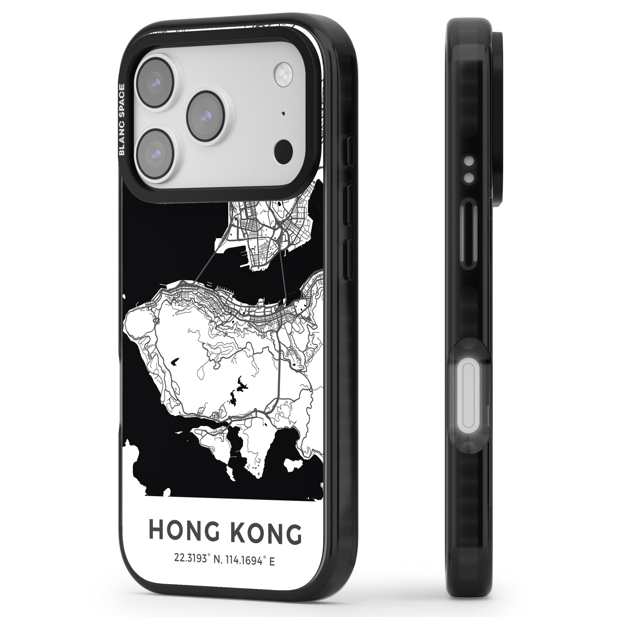 Hong Kong Map iPhone 17 Pro Max Impact Black Phone Case Side Profile