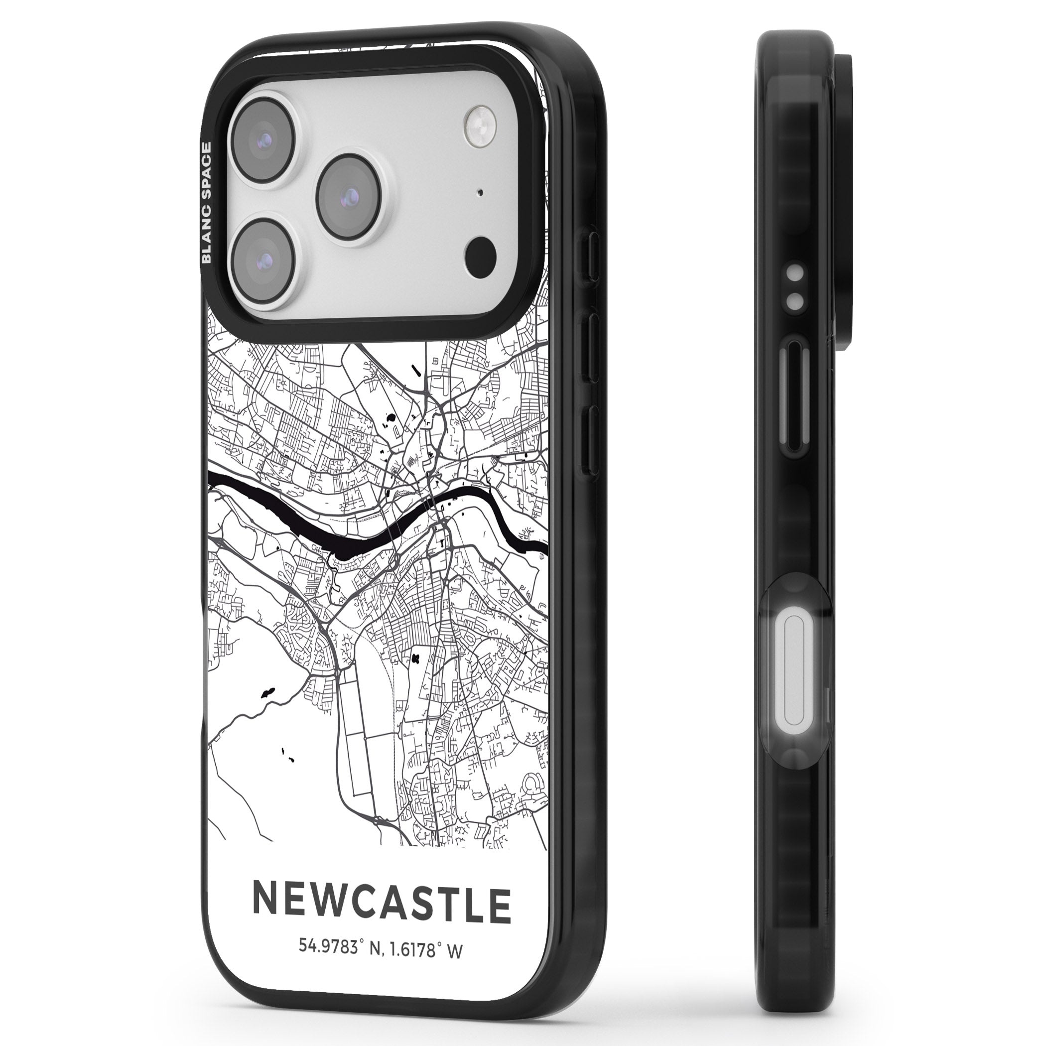 Newcastle City Map iPhone 17 Pro Max Impact Black Phone Case Side Profile