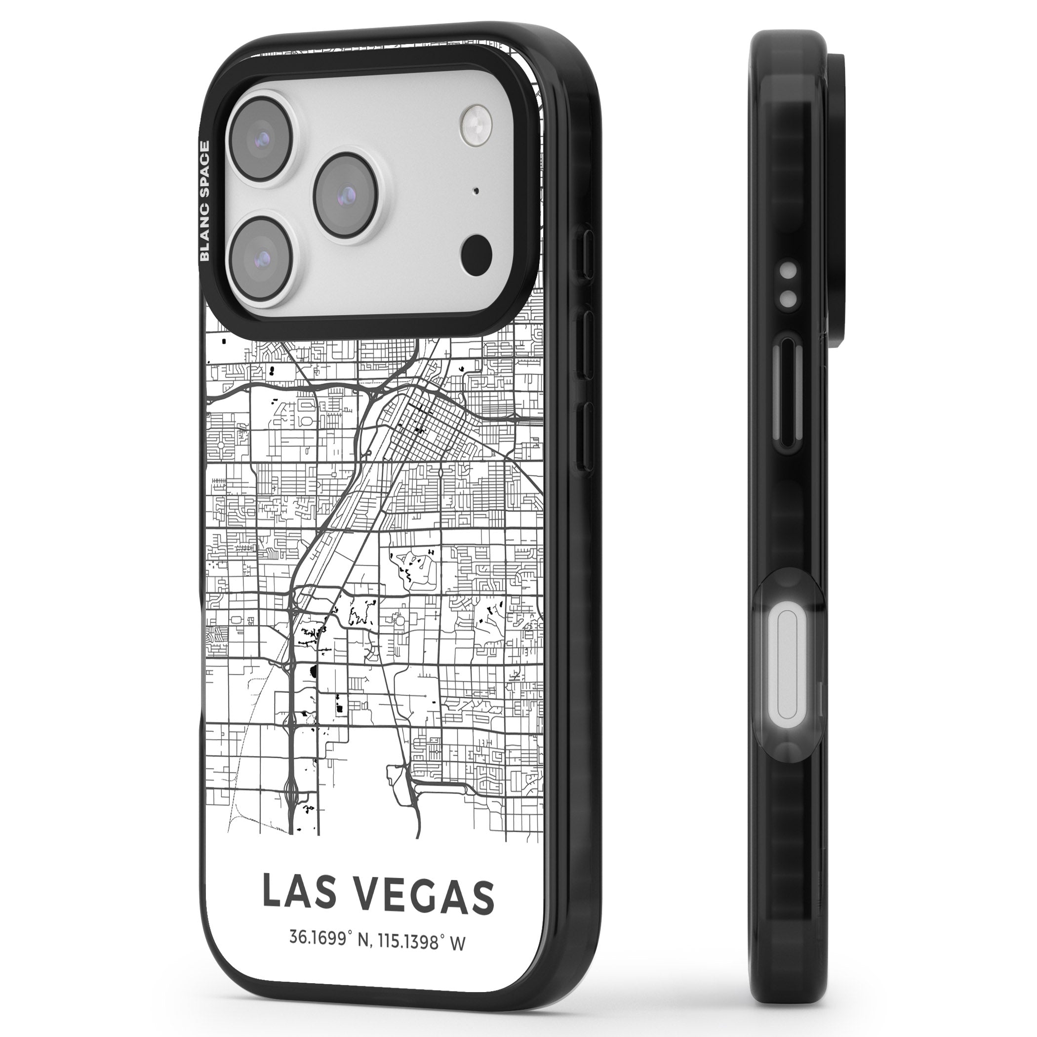 Las Vegas Map iPhone 17 Pro Max Impact Black Phone Case Side Profile