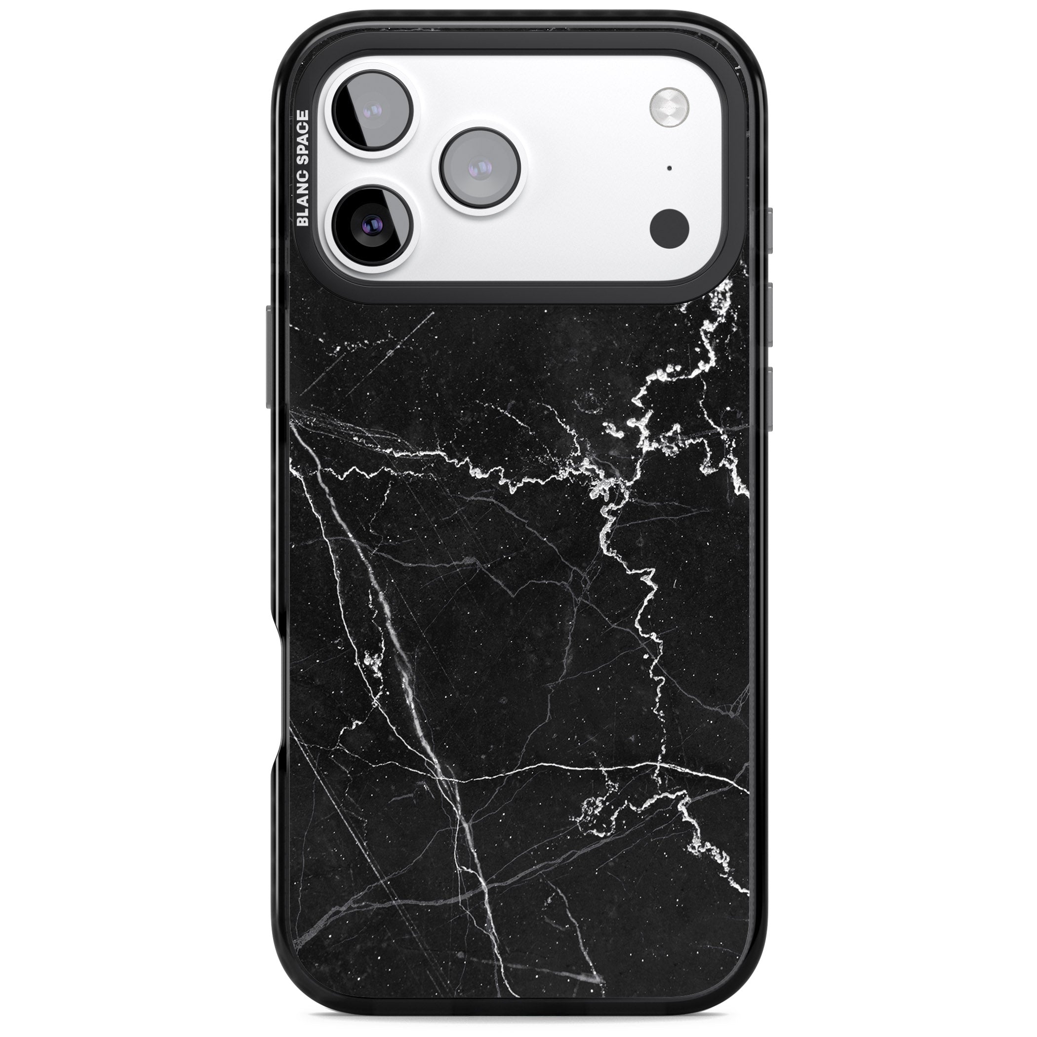 Bold Black Marble With White Texture iPhone 17 Pro Max Impact Black Phone Case