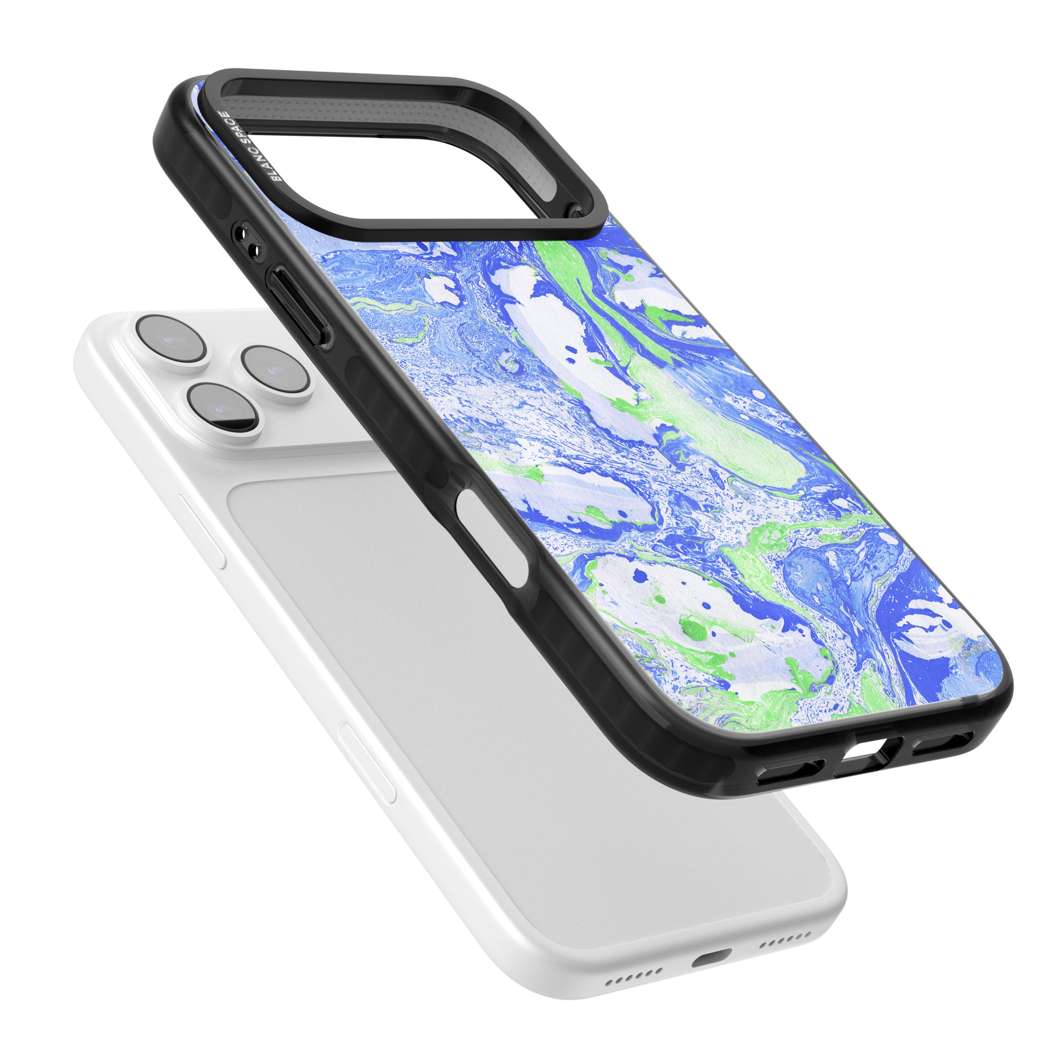 Dark Blue & Green Marbled Paper Pattern iPhone 17 Pro Max Impact Black Phone Case Colours