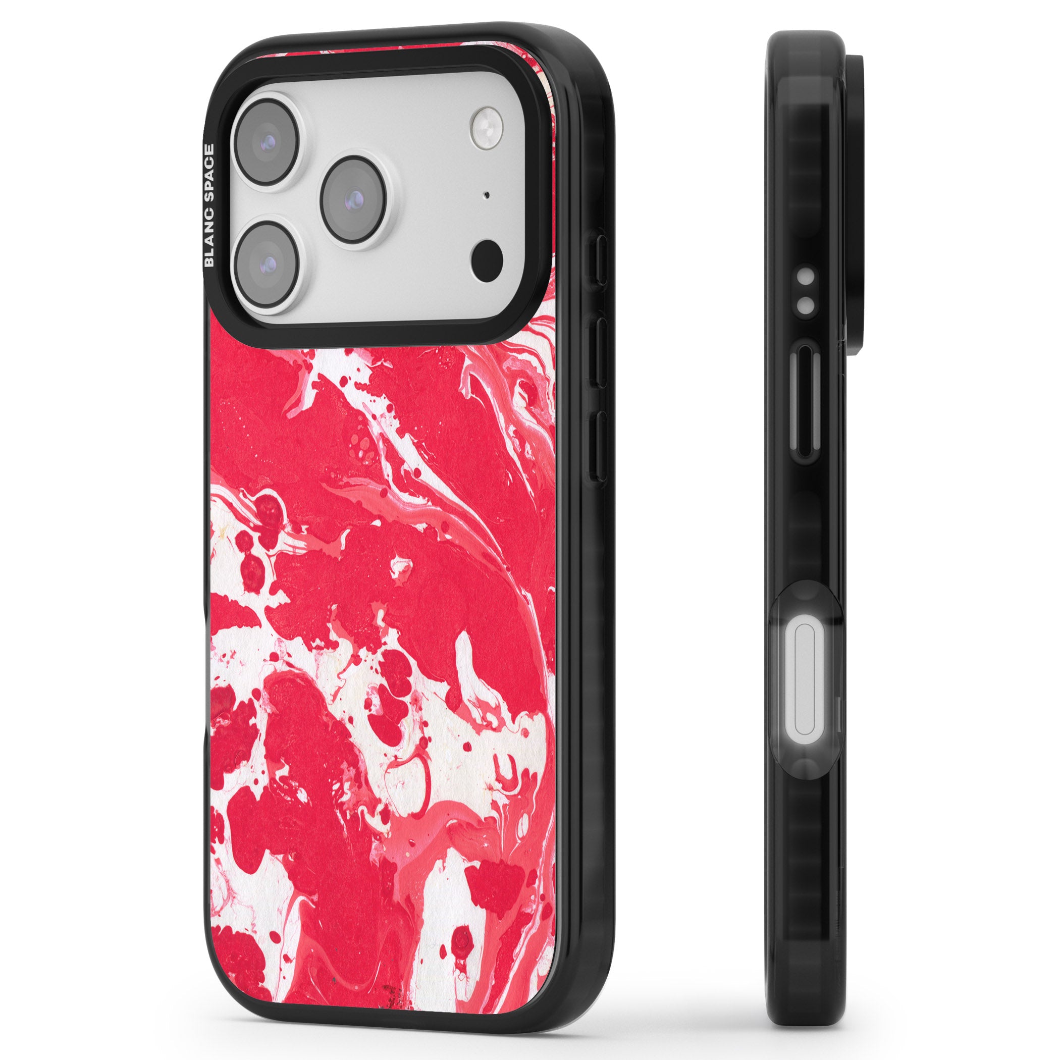Red & White Marbled iPhone 17 Pro Impact Black Phone Case Side Profile