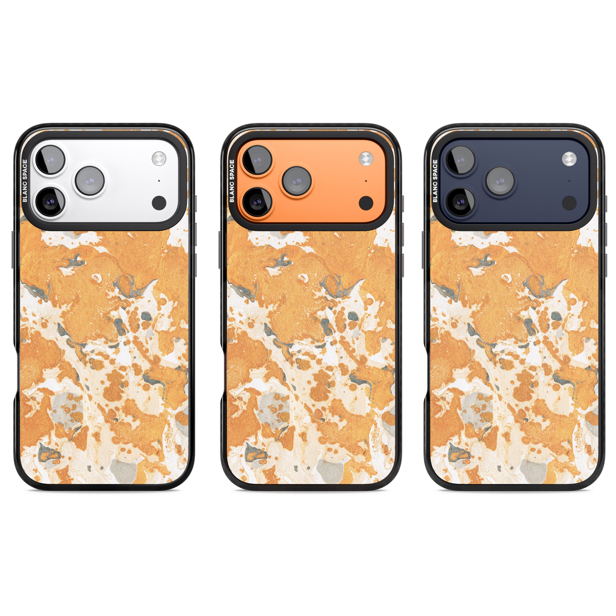 Orange Marbled iPhone 17 Pro Impact Black Phone Case APT Impact Protection