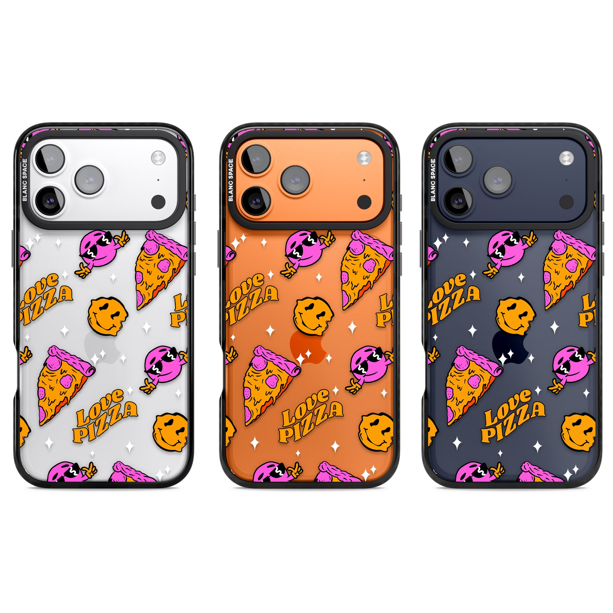 Psychedelic Love Pizza Pattern (Clear) iPhone 17 Pro Impact Black Phone Case APT Impact Protection