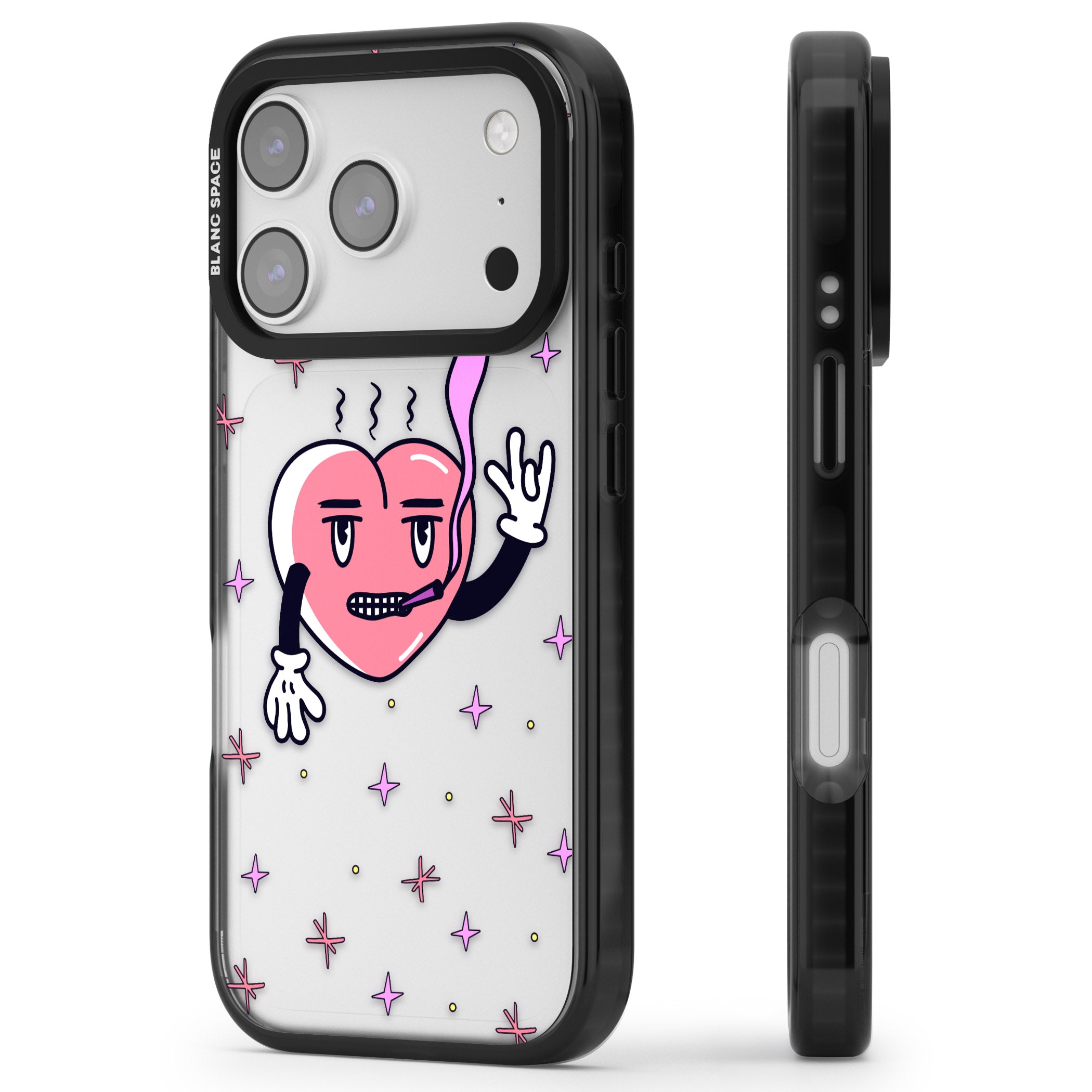 Quirky Heart iPhone 17 Pro Max Impact Black Phone Case Side Profile