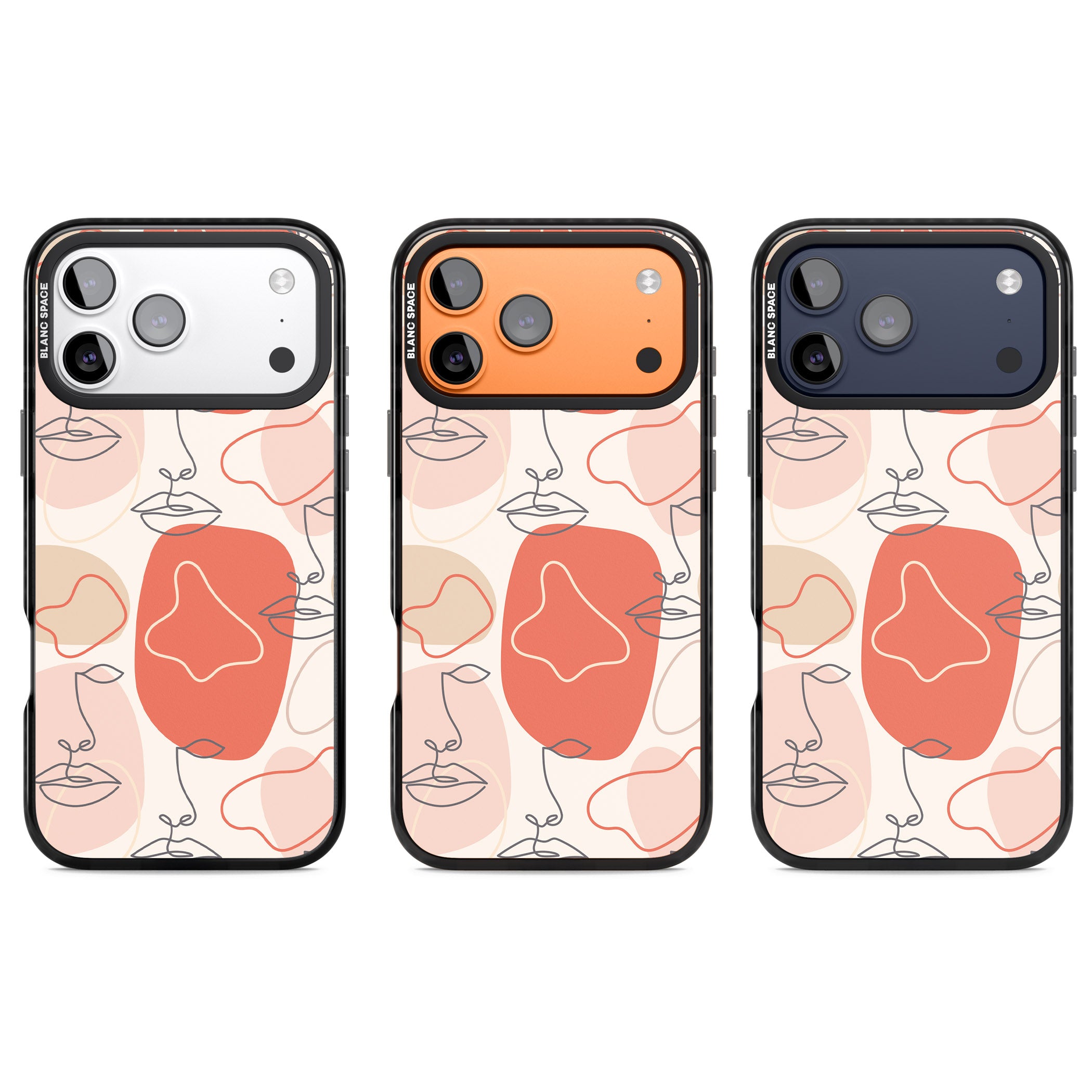 Abstract Face Line Art iPhone 17 Pro Impact Black Phone Case APT Impact Protection