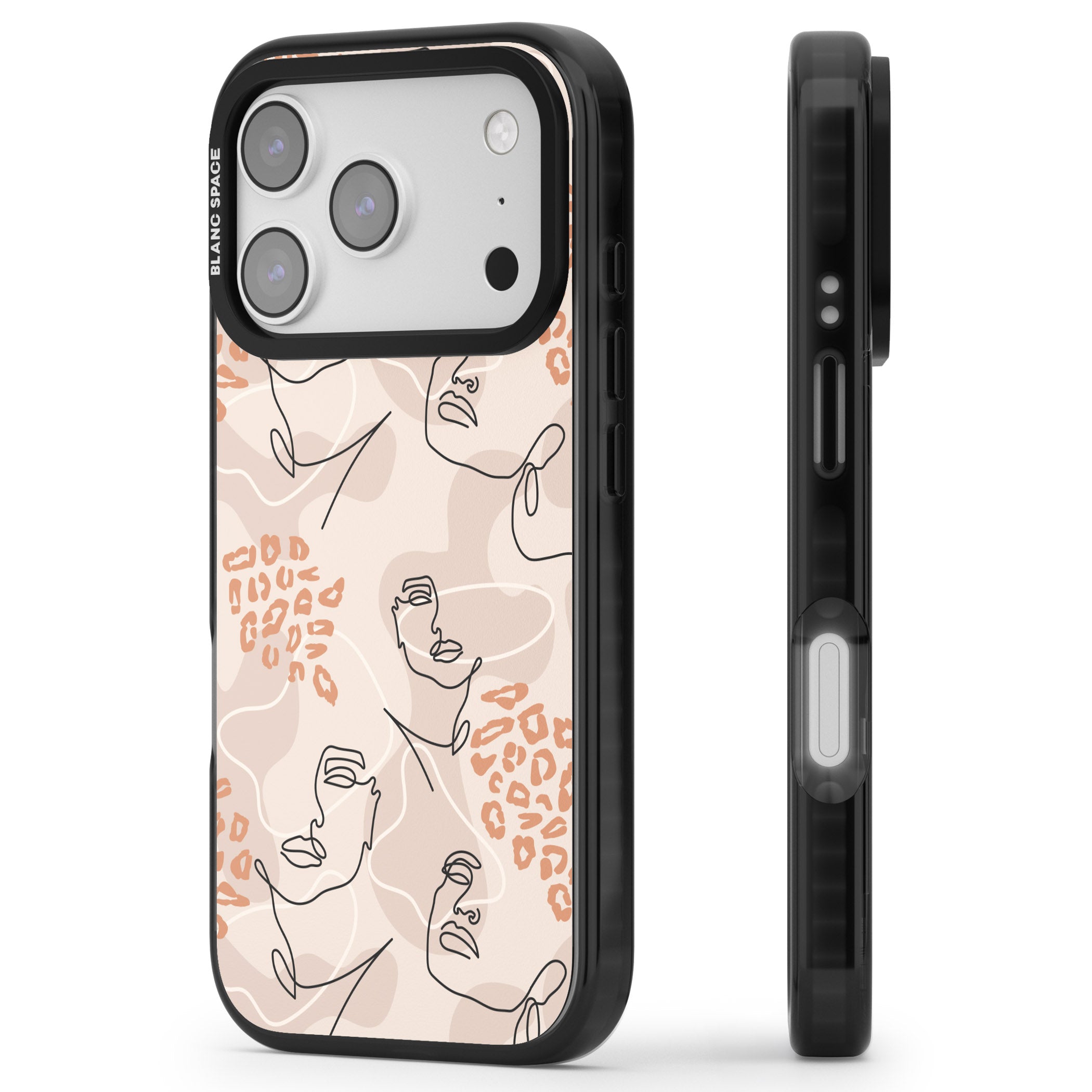Abstract Faces Leopard iPhone 17 Pro Max Impact Black Phone Case Side Profile