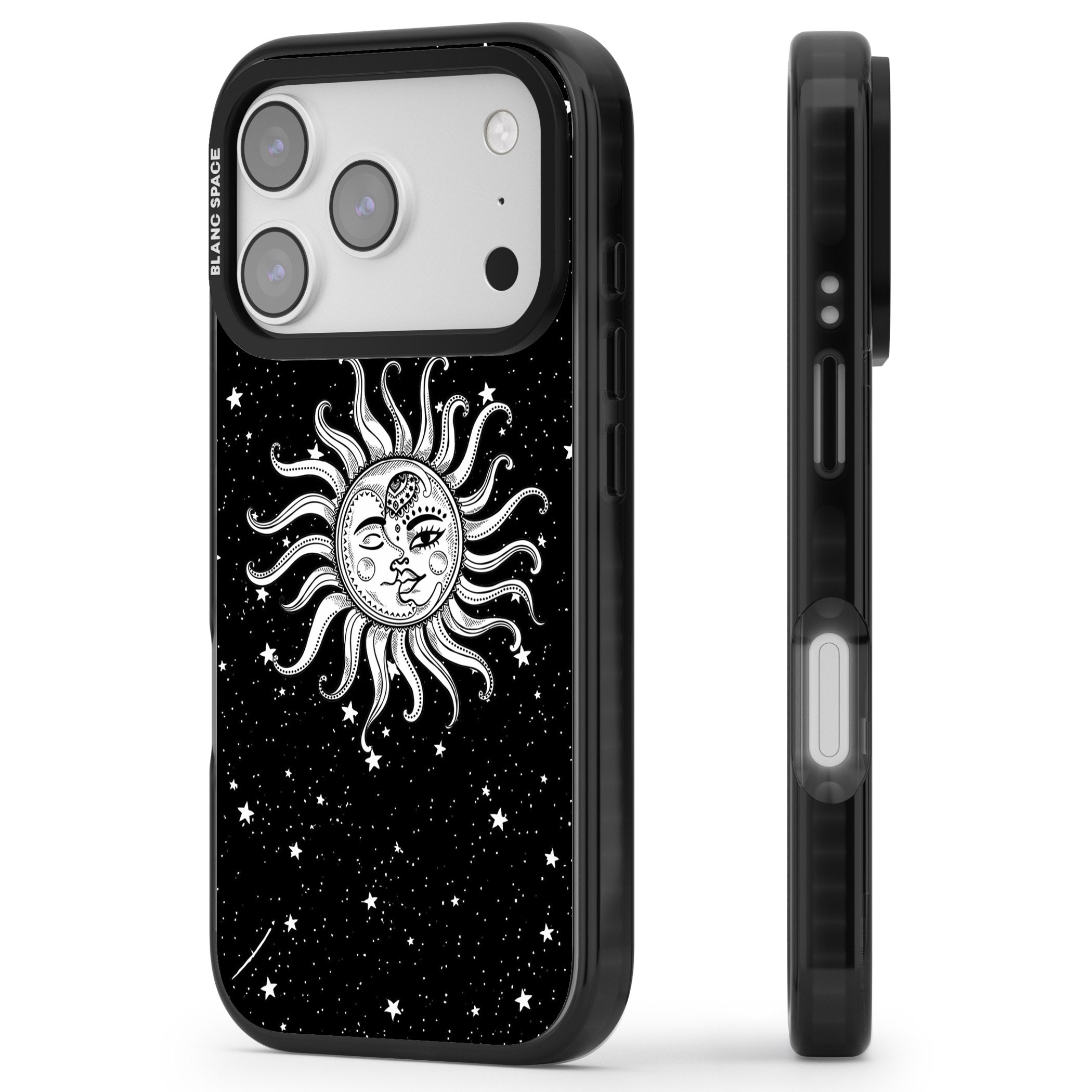Mystic Sun Moon iPhone 17 Pro Max Impact Black Phone Case Side Profile