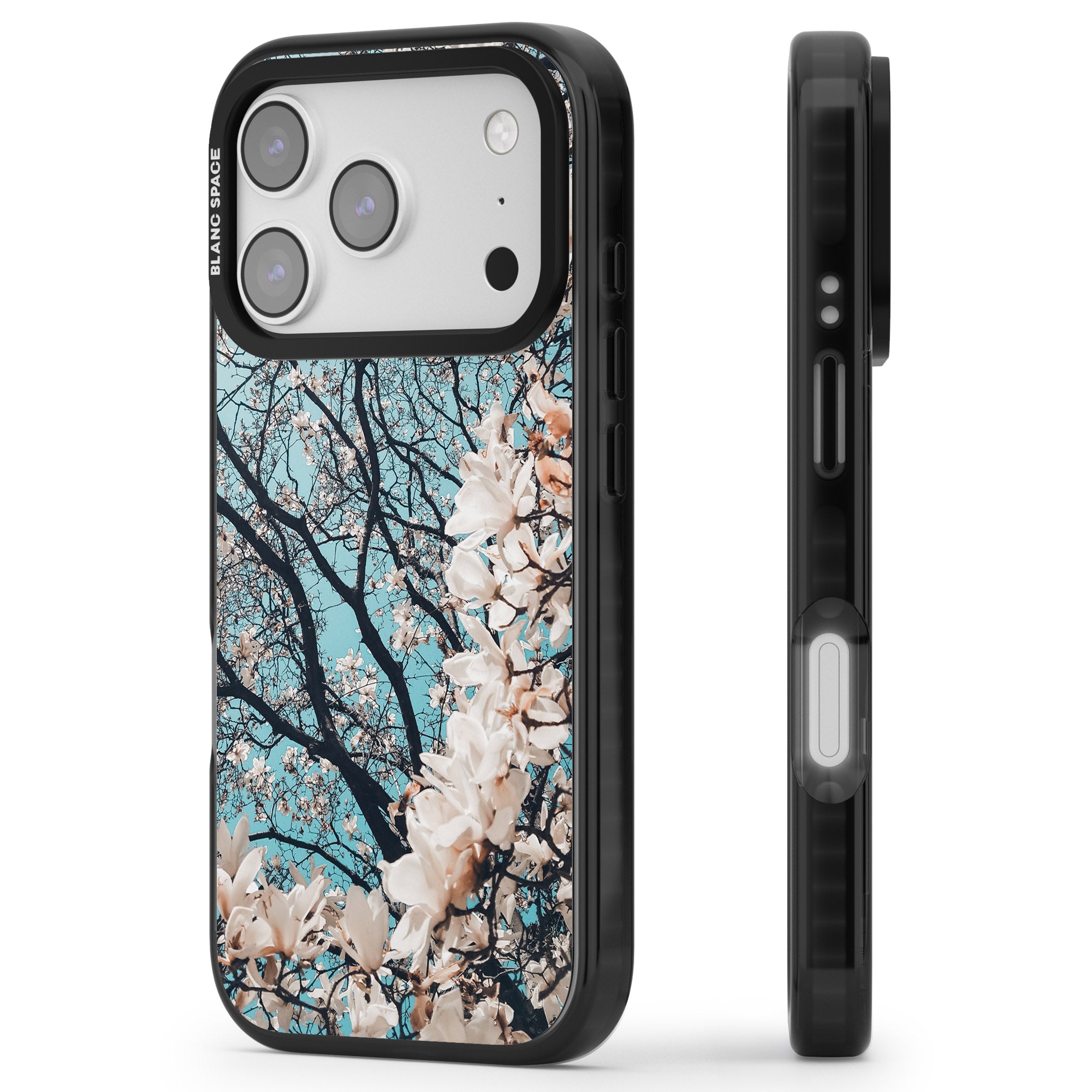 Magnolia Bloom iPhone 17 Pro Max Impact Black Phone Case Side Profile
