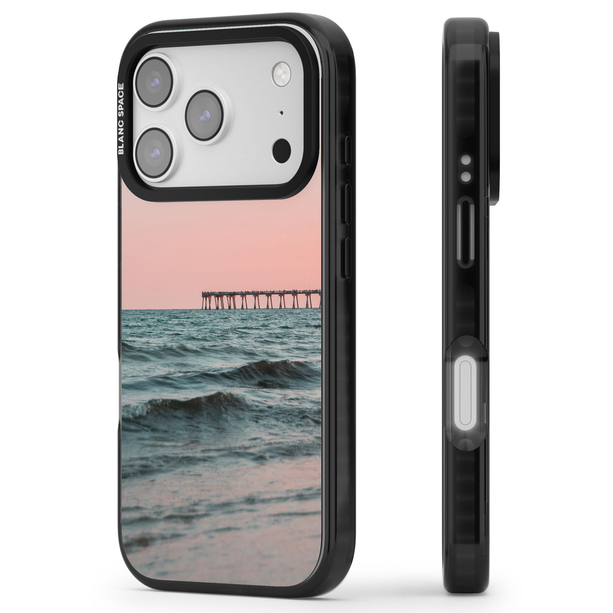 Sunset Pier iPhone 17 Pro Max Impact Black Phone Case Side Profile
