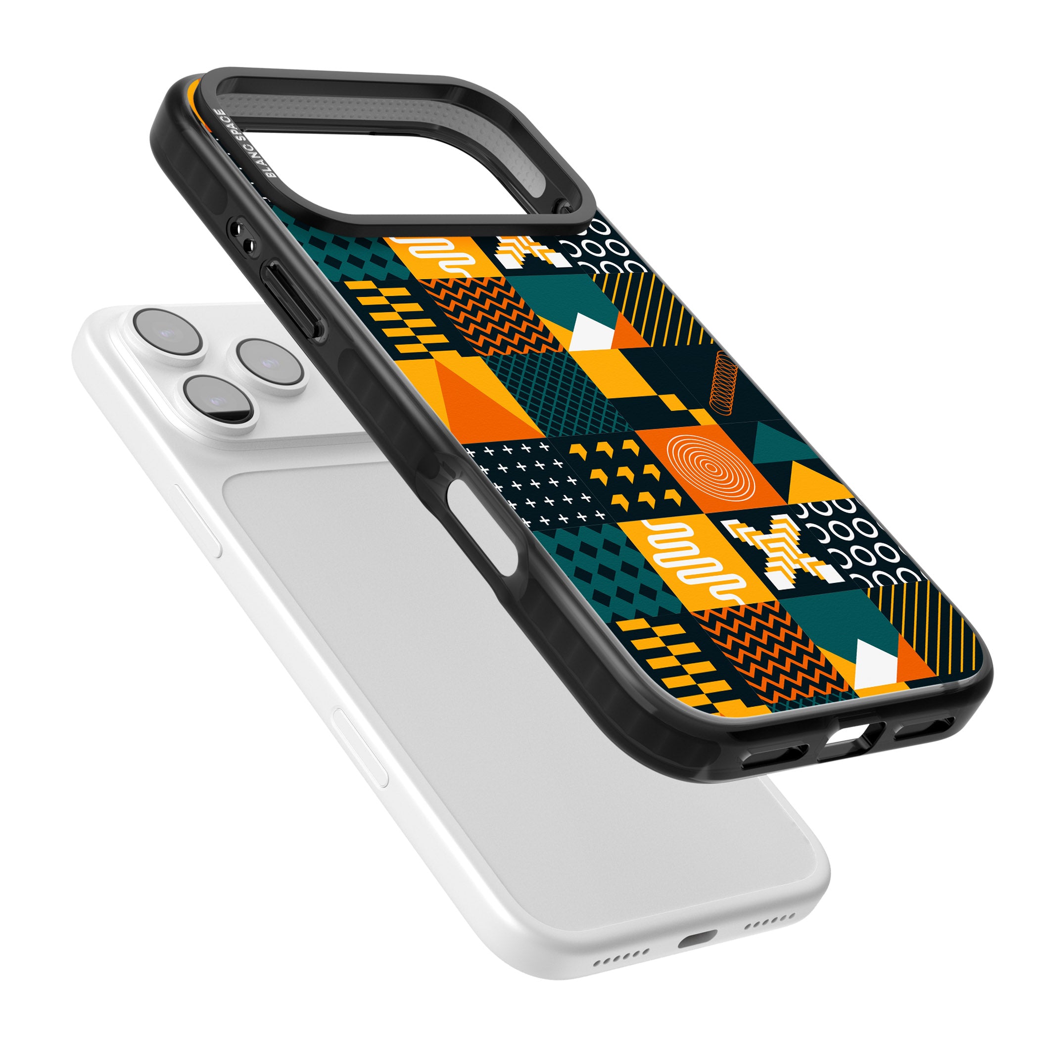 Funky Geometric Patterns: Orange & Dark Green iPhone 17 Pro Max Impact Black Phone Case Colours