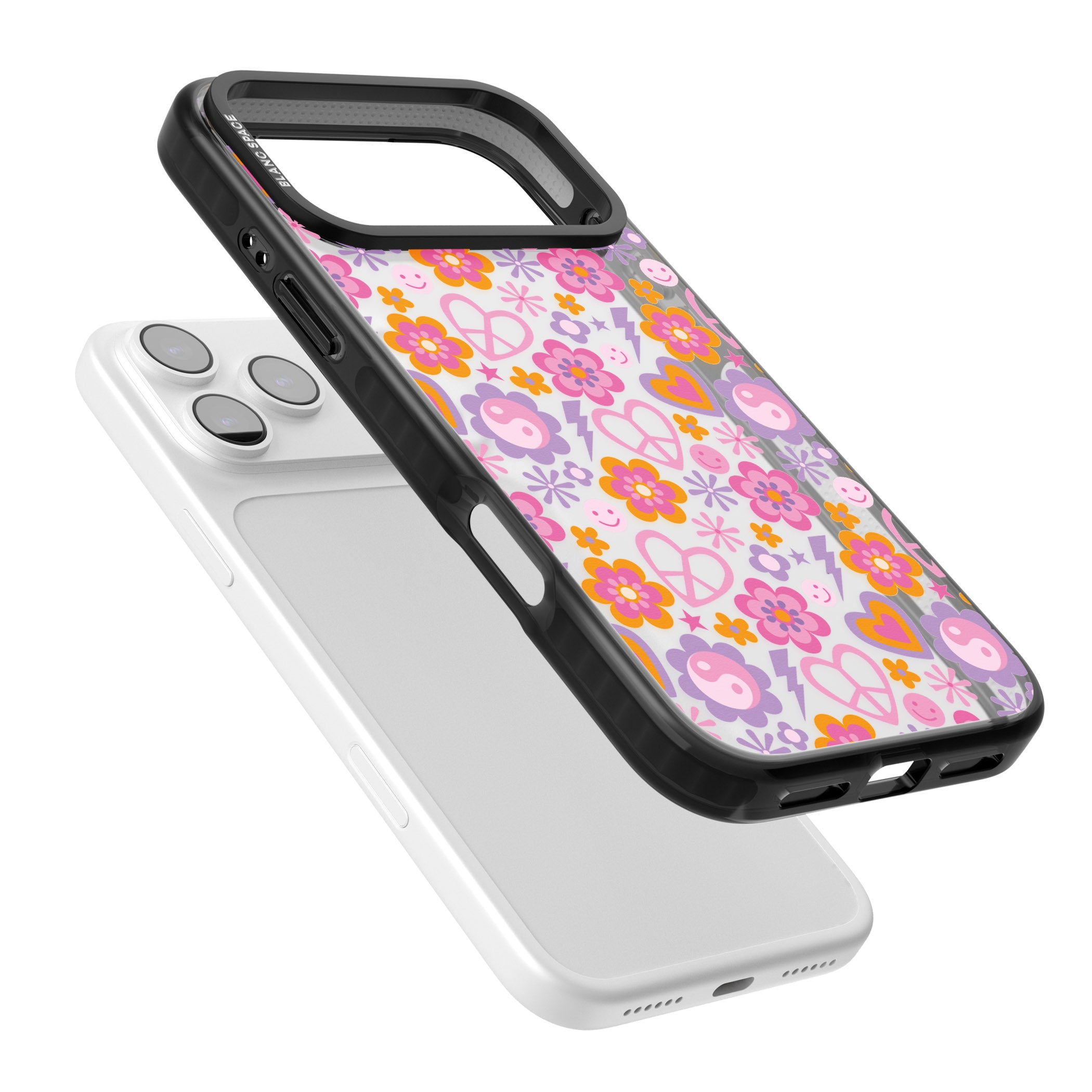 Peace, Love And Flowers Pattern iPhone 17 Pro Max Impact Black Phone Case Colours
