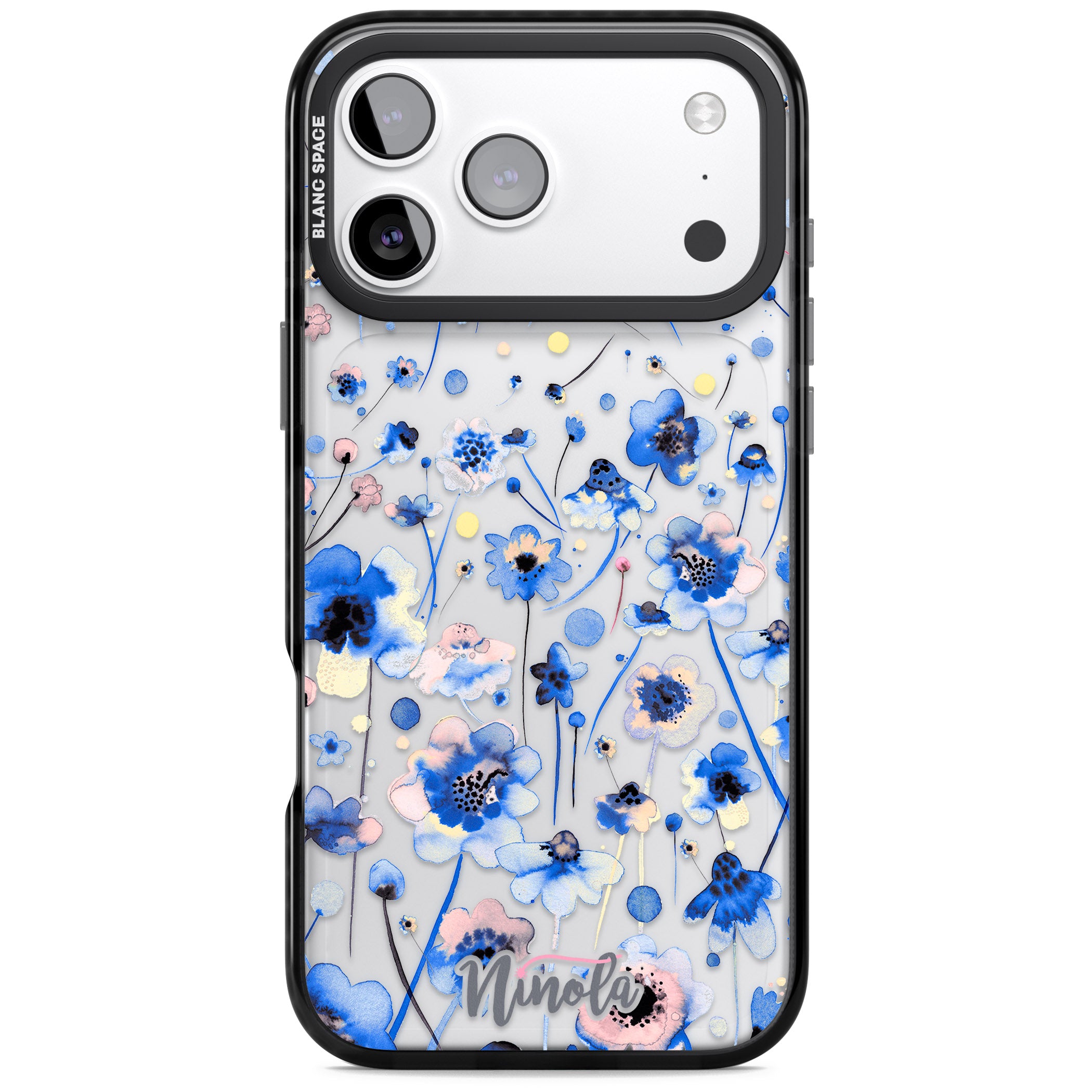Ink Flowers Blue iPhone 17 Pro Max Impact Black Phone Case