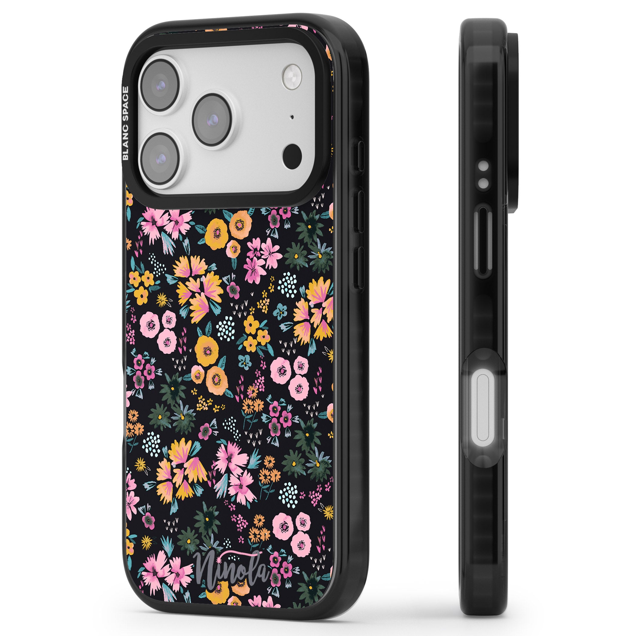 Blossom Field iPhone 17 Pro Max Impact Black Phone Case Side Profile