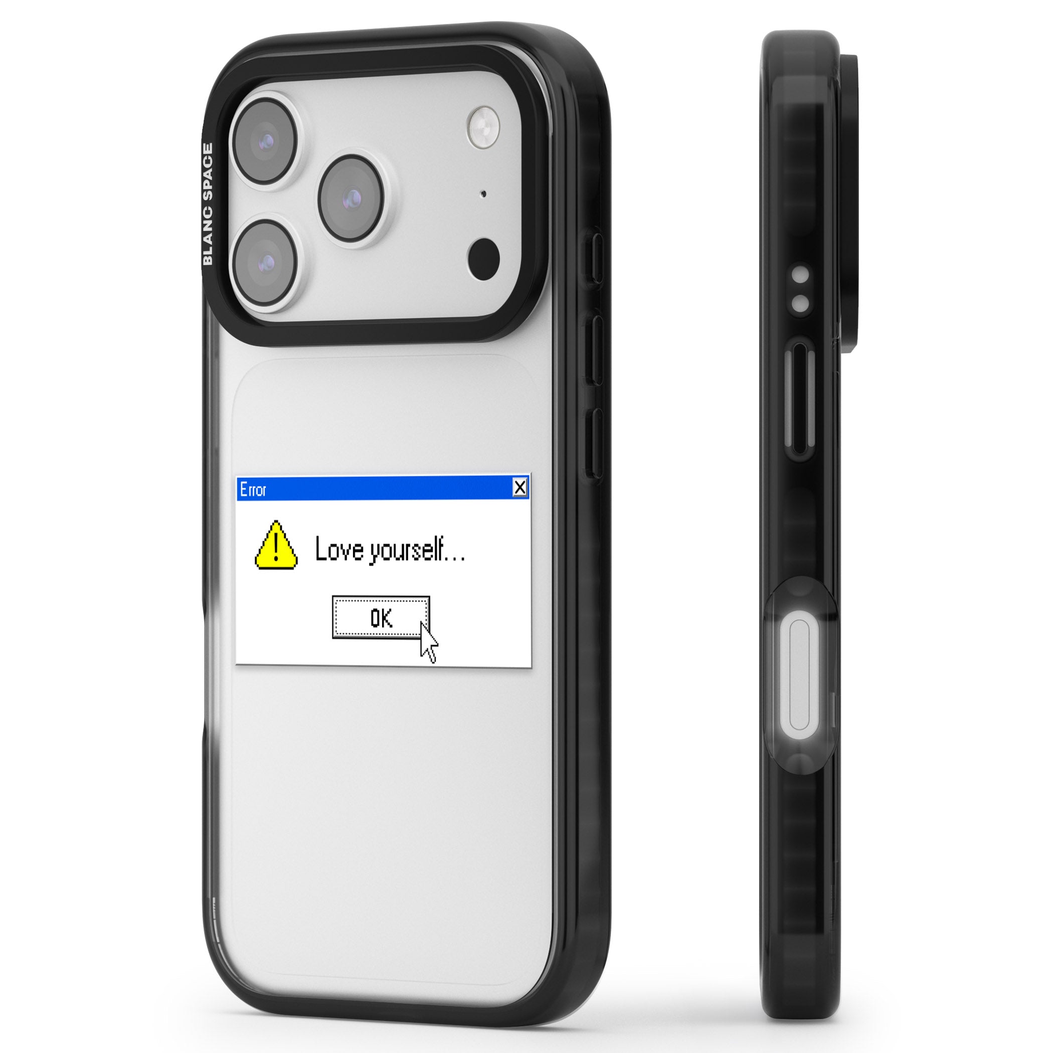 Love Yourself Exe iPhone 17 Pro Max Impact Black Phone Case Side Profile