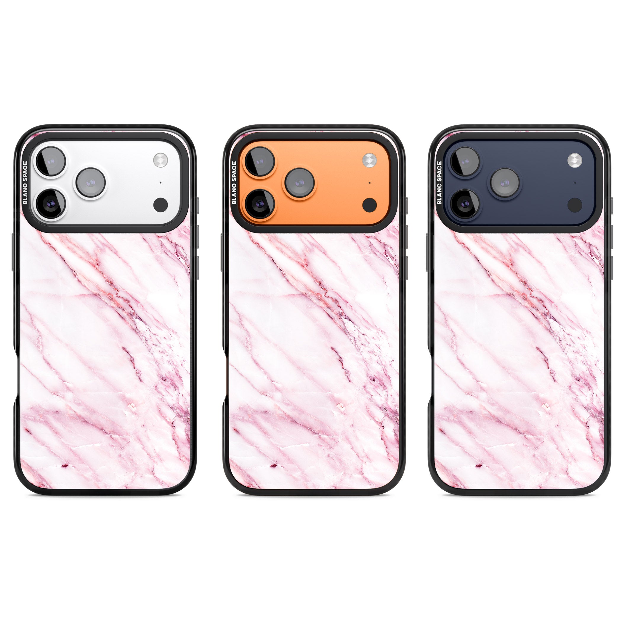 White Pink Onyx Marble iPhone 17 Pro Impact Black Phone Case APT Impact Protection