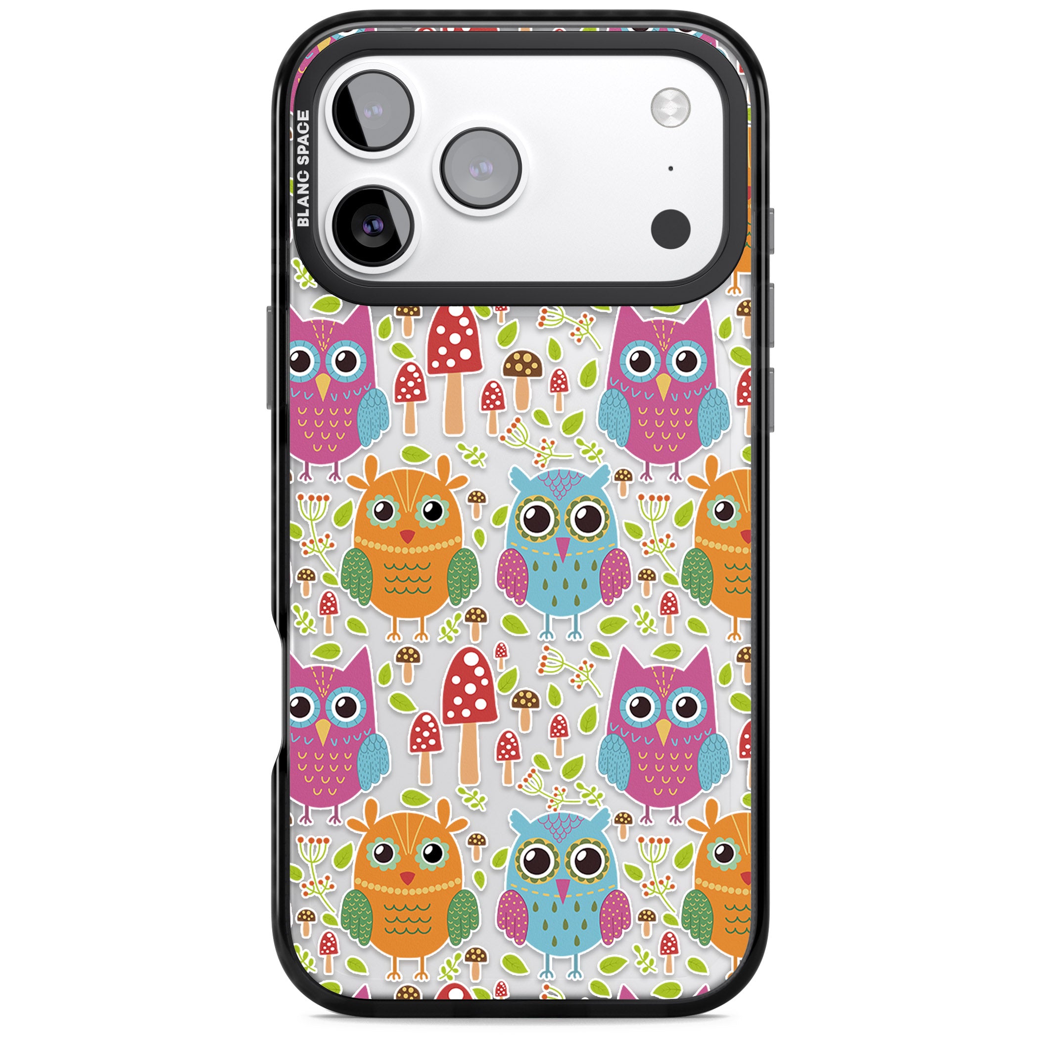 Forrest Owl Clear Pattern iPhone 17 Pro Max Impact Black Phone Case
