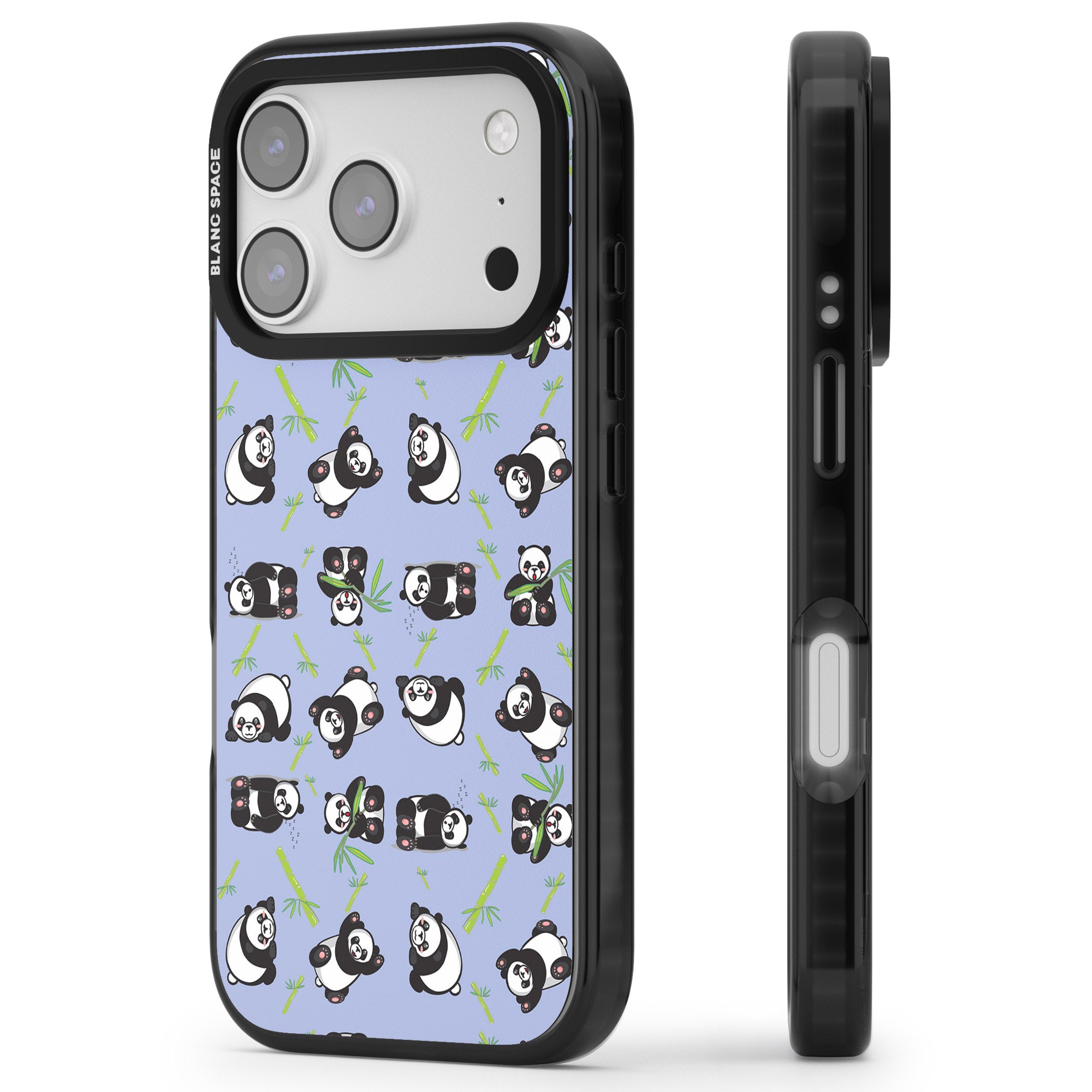Panda Pattern iPhone 17 Pro Max Impact Black Phone Case Side Profile