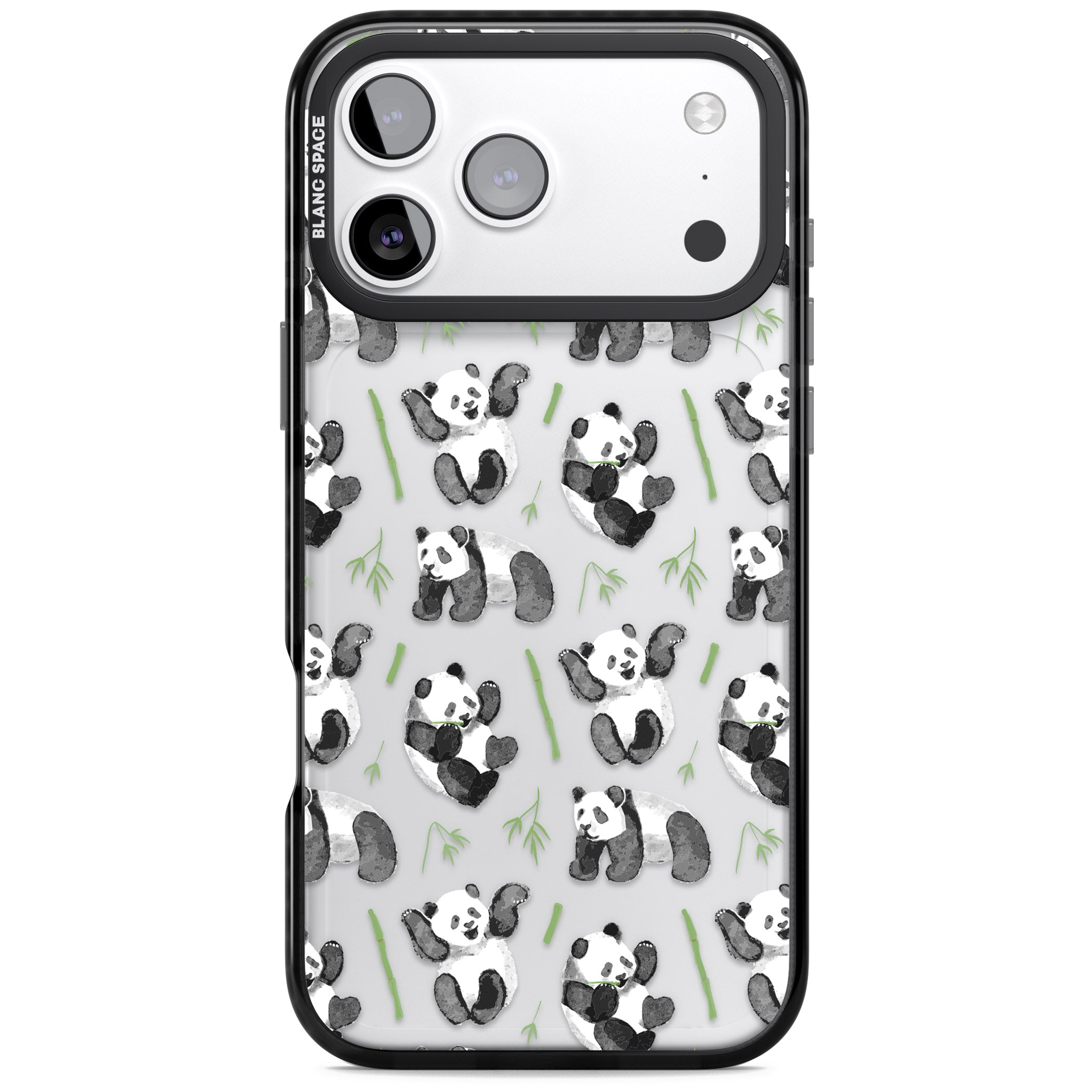 Watercolour Panda Pattern iPhone 17 Pro Max Impact Black Phone Case