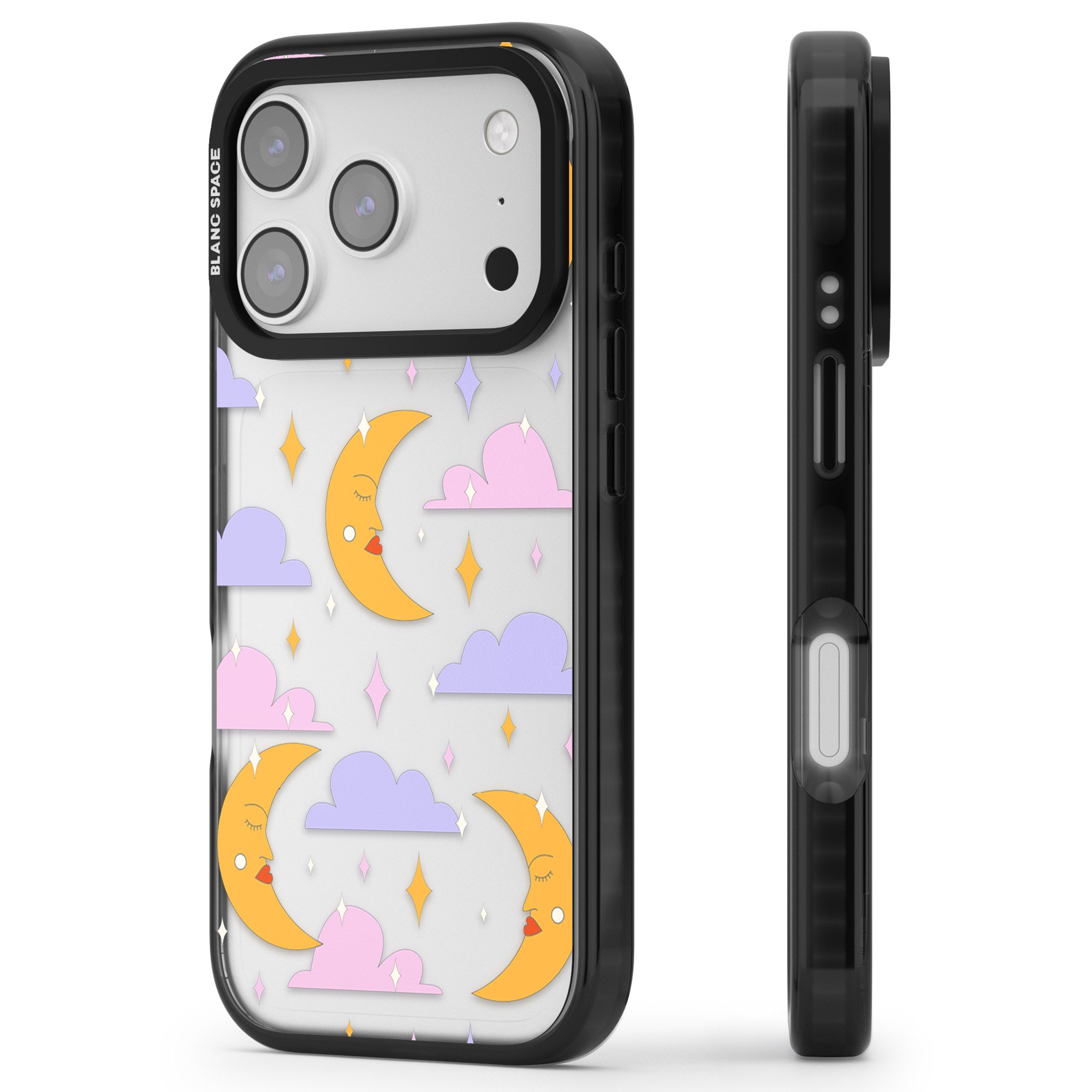 Moons & Clouds iPhone 17 Pro Max Impact Black Phone Case Side Profile