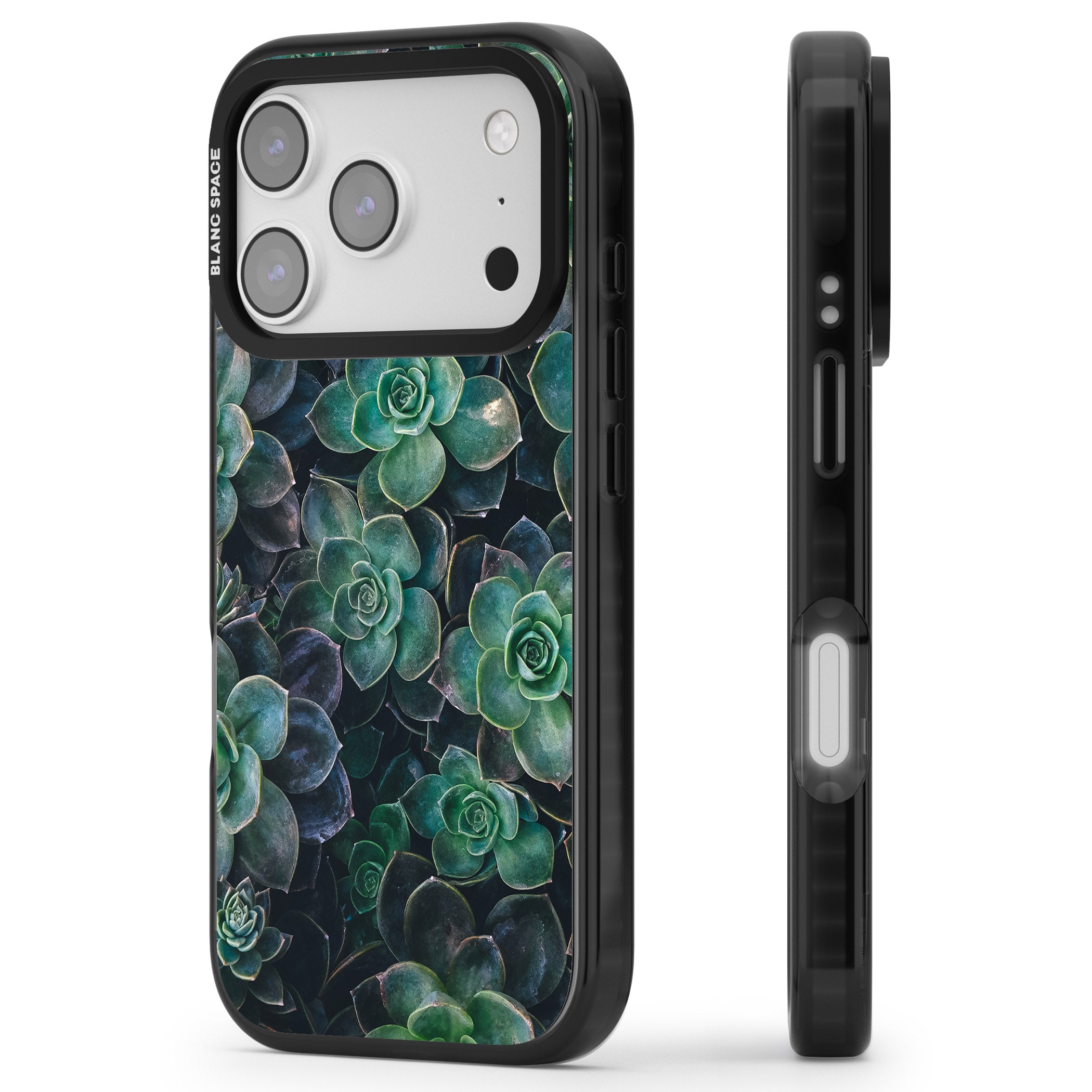 Succulent Bloom Botanical iPhone 17 Pro Max Impact Black Phone Case Side Profile