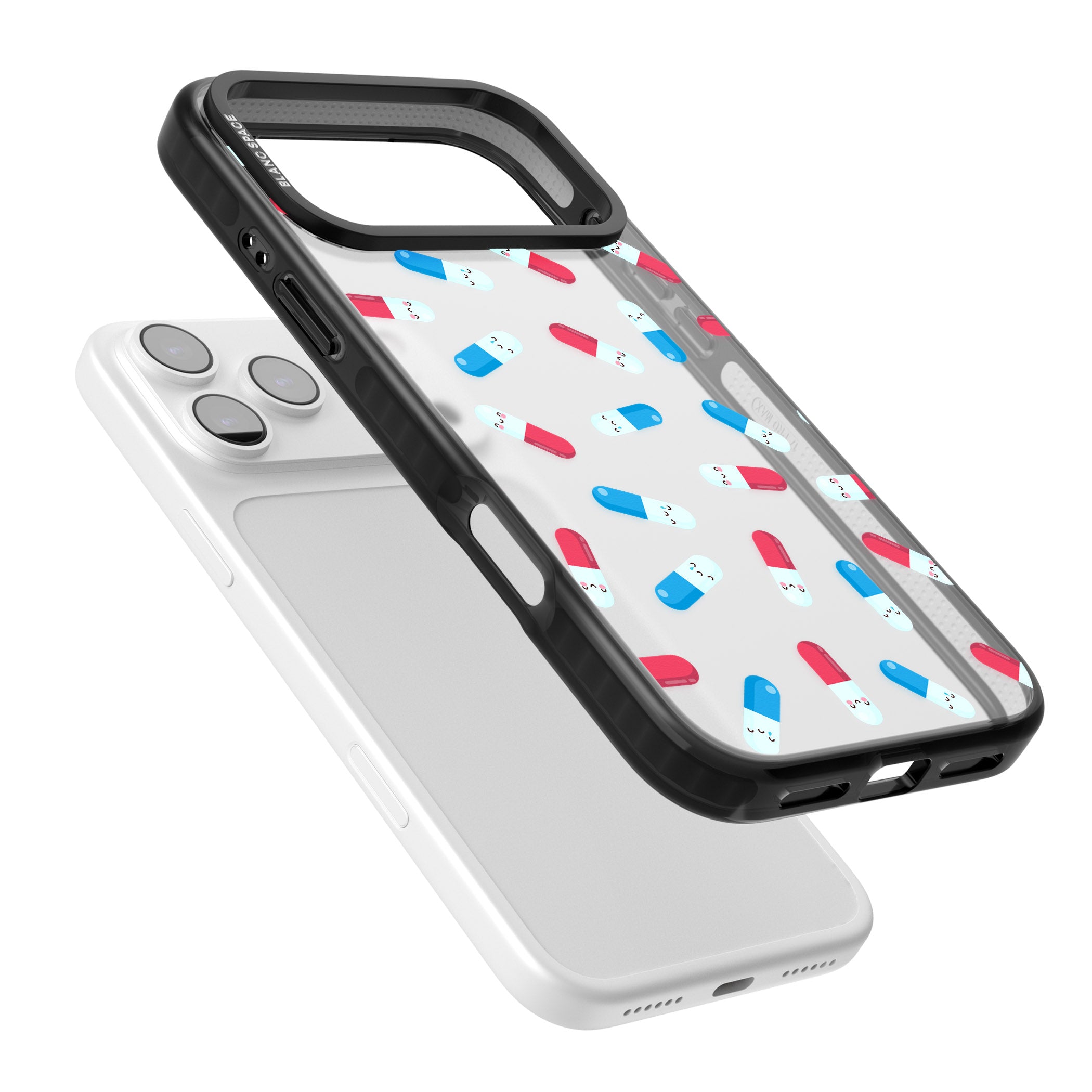 Kawaii Pill Pattern iPhone 17 Pro Max Impact Black Phone Case Colours