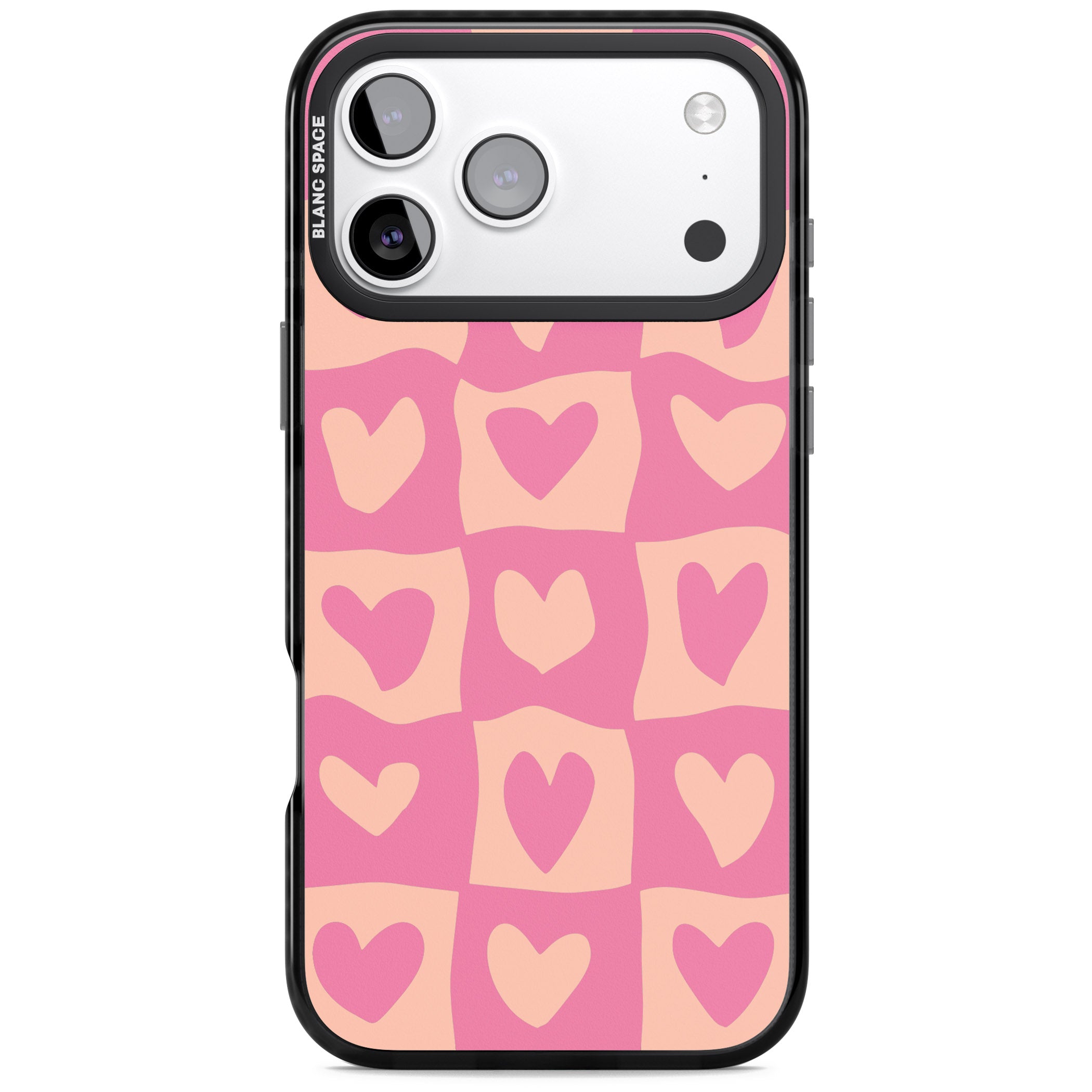 Pink Wavy Checked Hearts iPhone 17 Pro Max Impact Black Phone Case