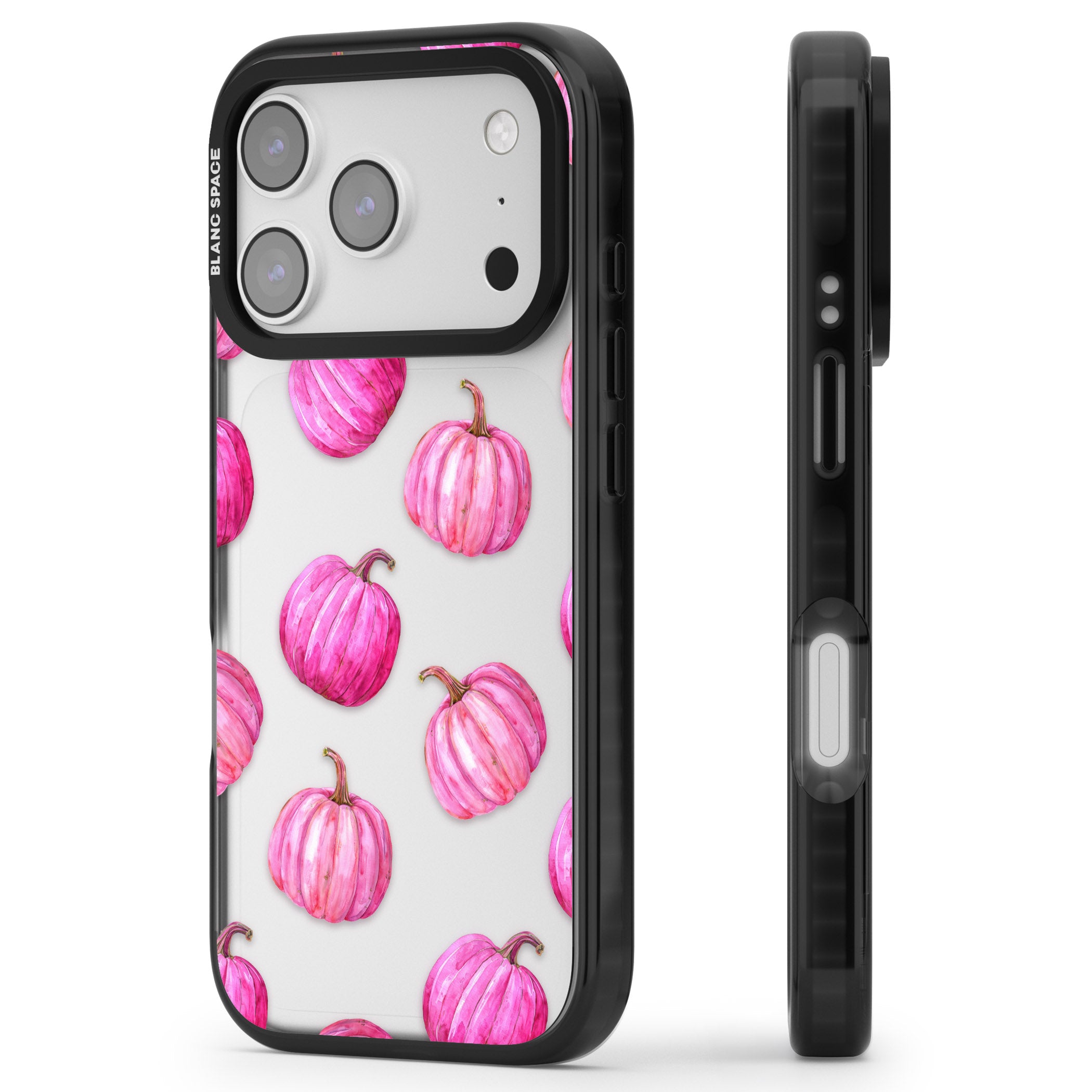Pink Pumpkins iPhone 17 Pro Max Impact Black Phone Case Side Profile