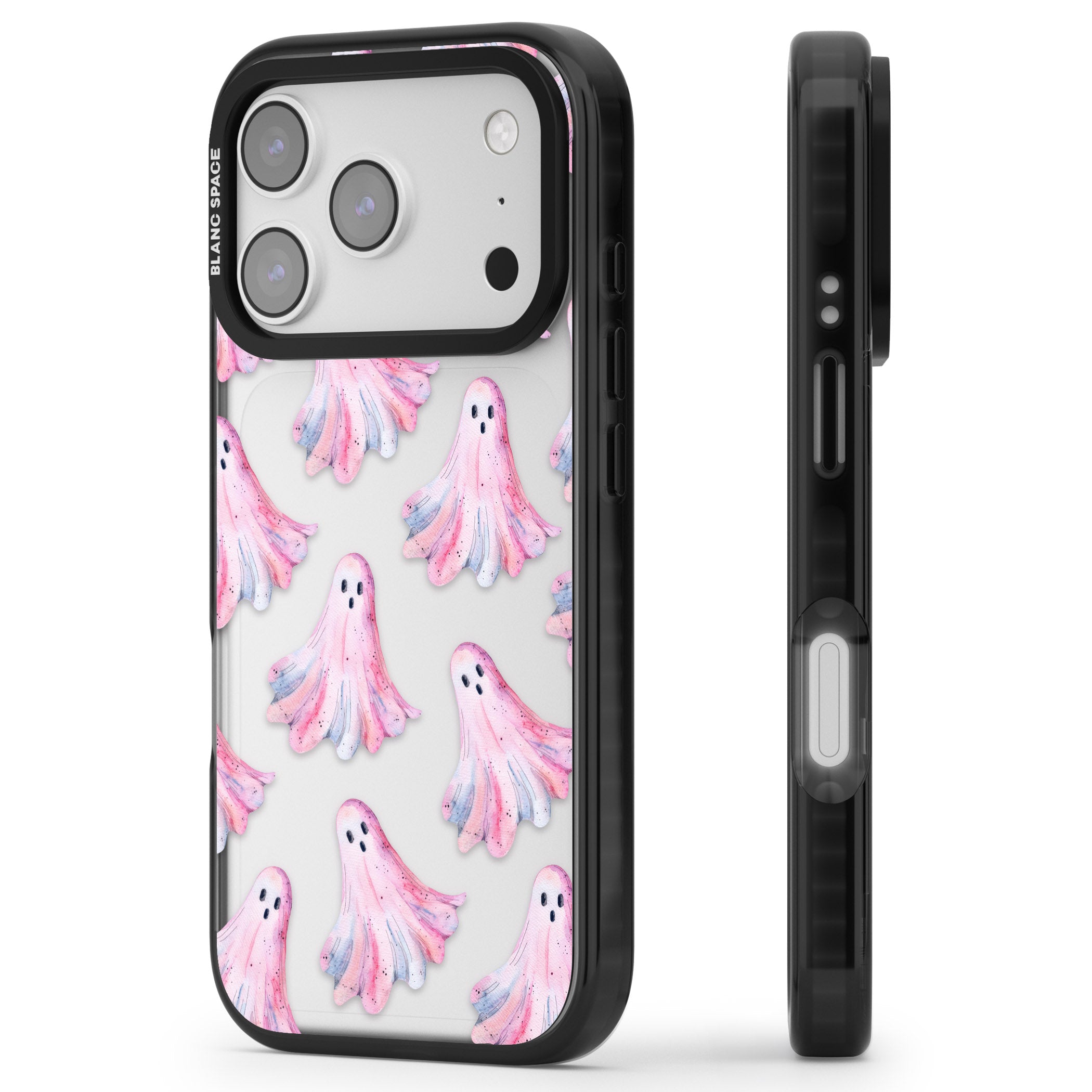 Pink Ghosts iPhone 17 Pro Max Impact Black Phone Case Side Profile