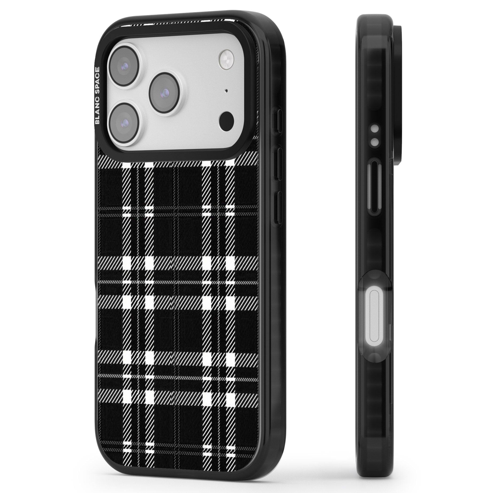 Divine Black Plaid iPhone 17 Pro Max Impact Black Phone Case Side Profile