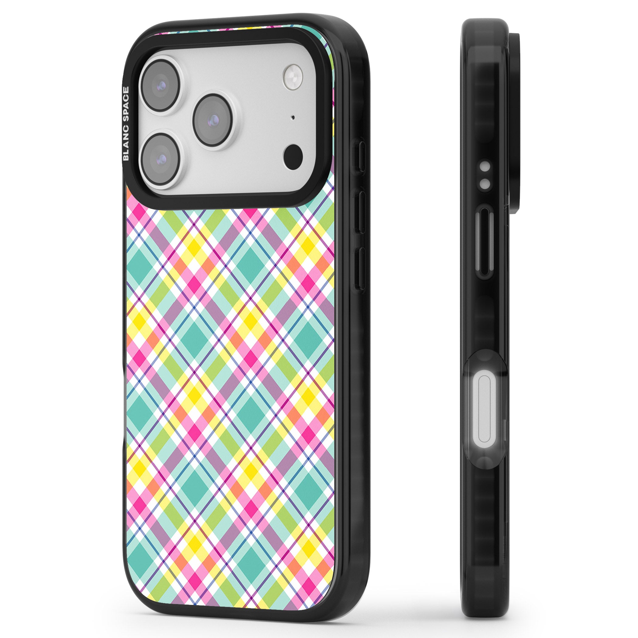Crosshatch Plaid iPhone 17 Pro Max Impact Black Phone Case Side Profile