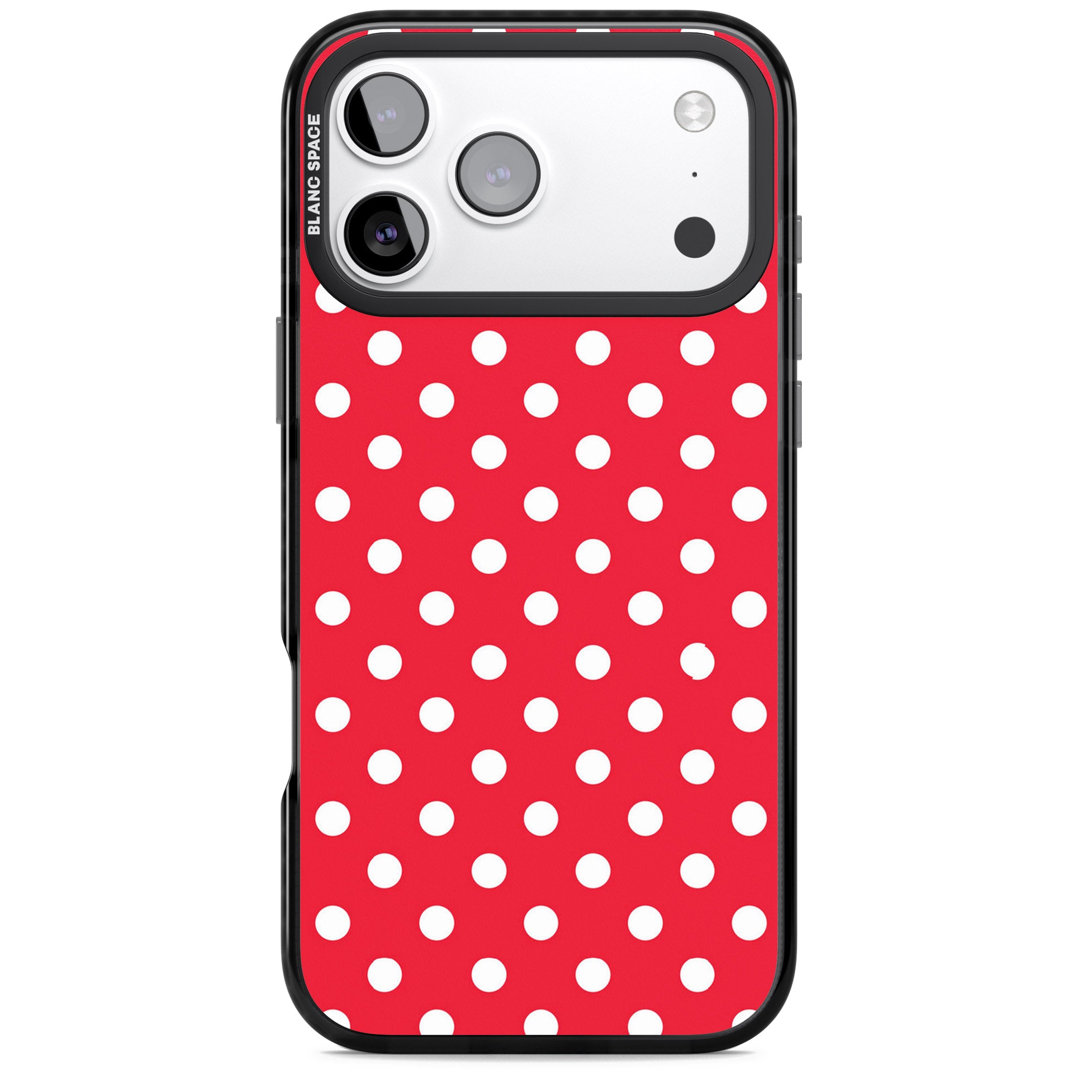 Designer Lava Red Polka Dot iPhone 17 Pro Max Impact Black Phone Case