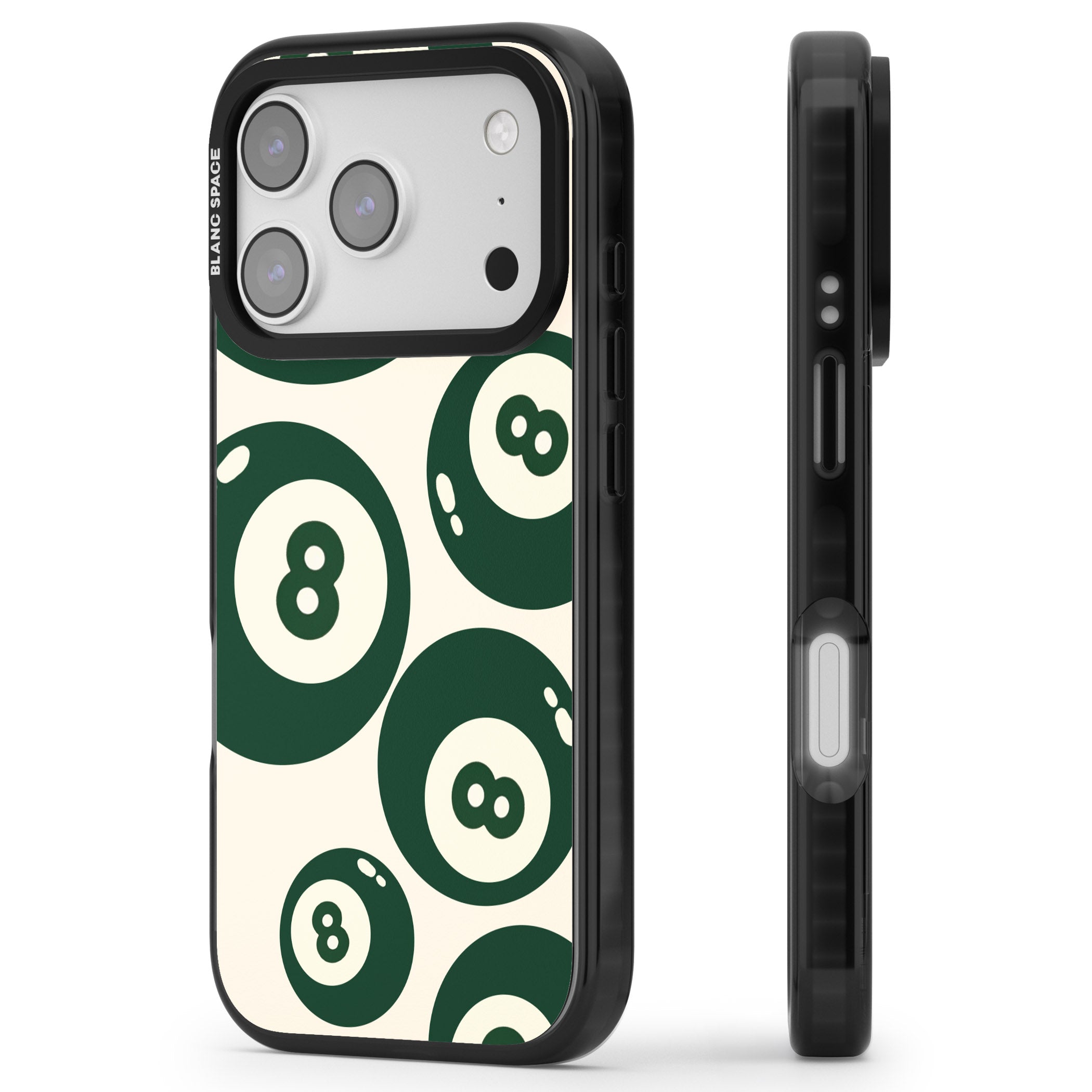 Green Eight Balls iPhone 17 Pro Max Impact Black Phone Case Side Profile