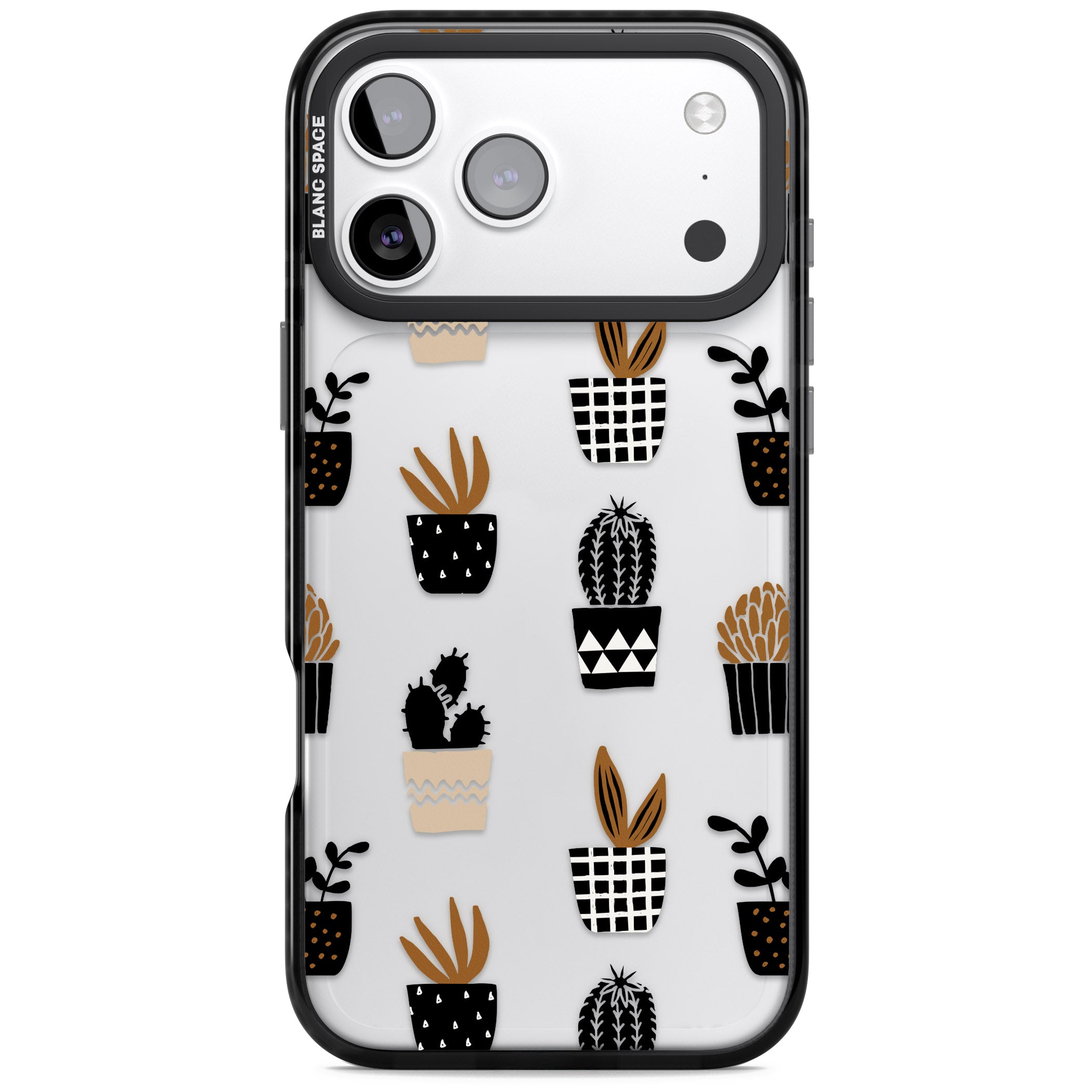 Large Mixed Plants Pattern Clear iPhone 17 Pro Max Impact Black Phone Case