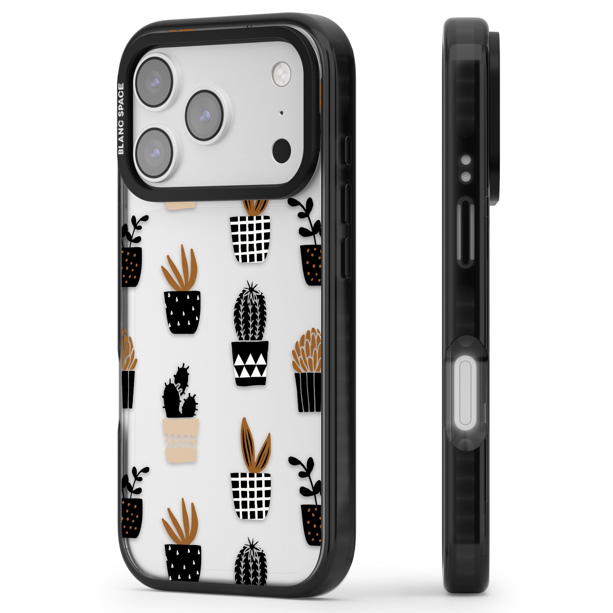 Large Mixed Plants Pattern Clear iPhone 17 Pro Max Impact Black Phone Case Side Profile