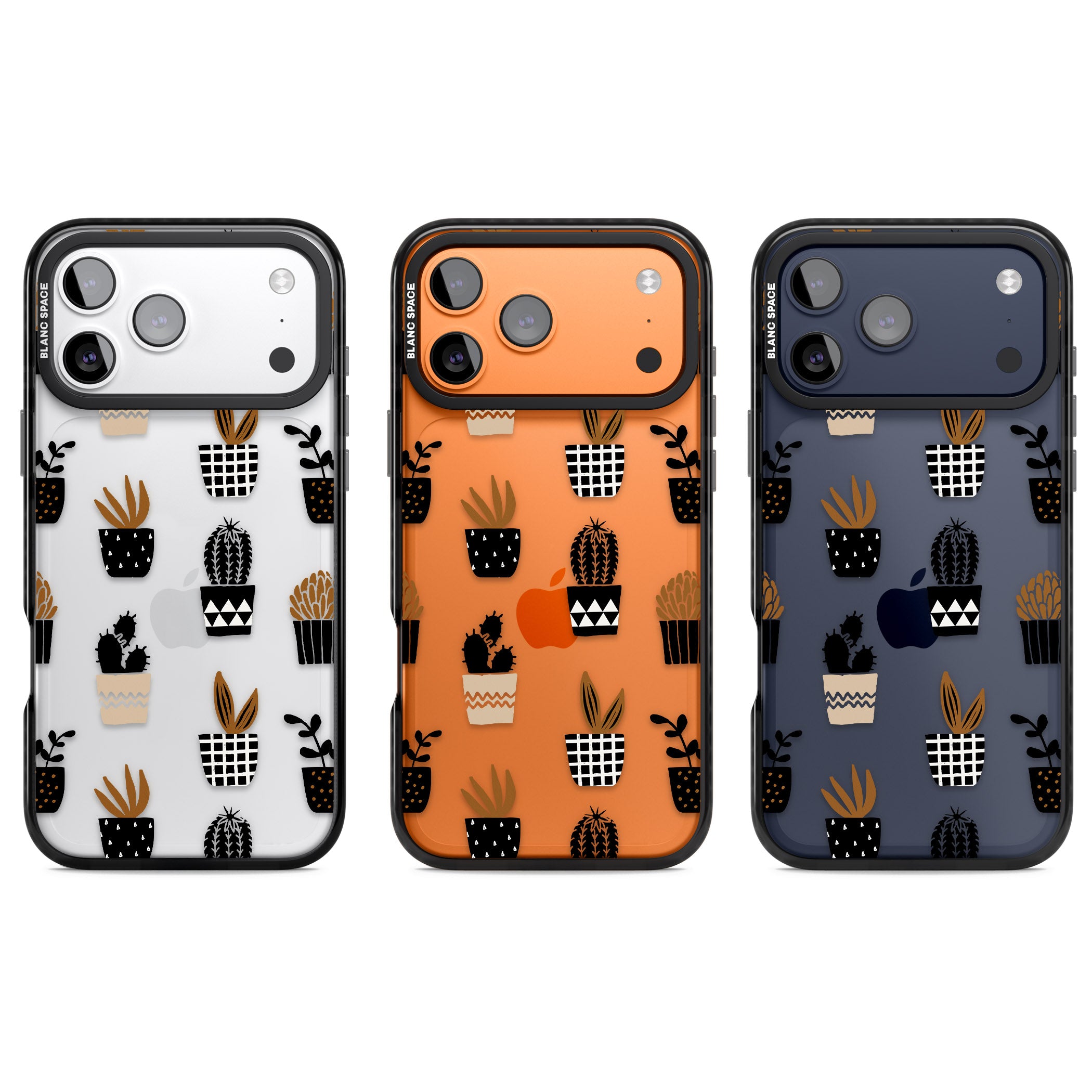 Large Mixed Plants Pattern Clear iPhone 17 Pro Impact Black Phone Case APT Impact Protection