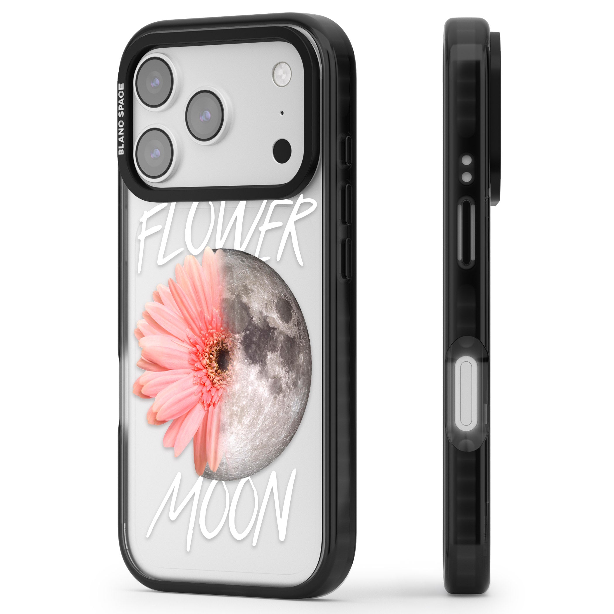 Flower Moon iPhone 17 Pro Max Impact Black Phone Case Side Profile
