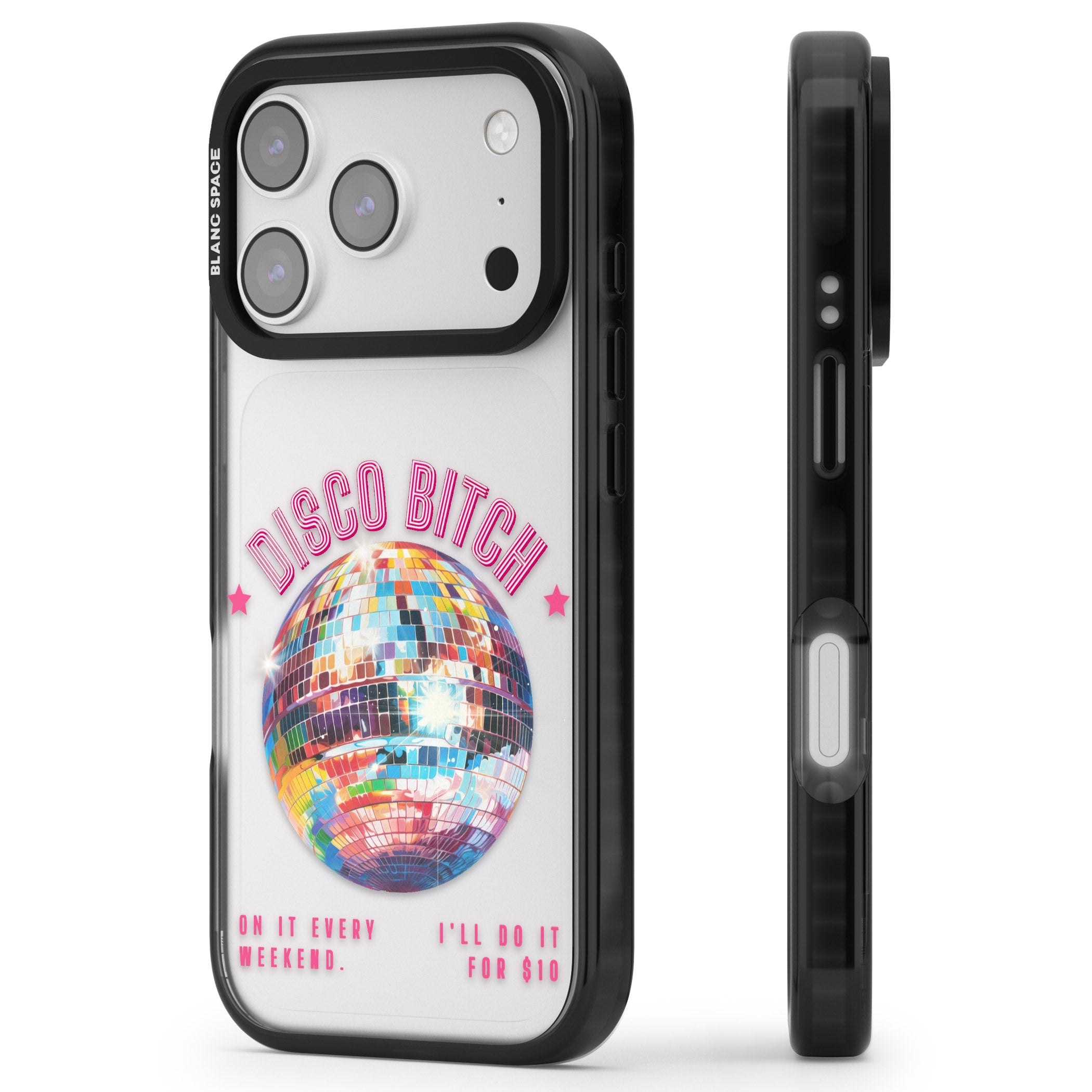 Disco B Tch iPhone 17 Pro Max Impact Black Phone Case Side Profile