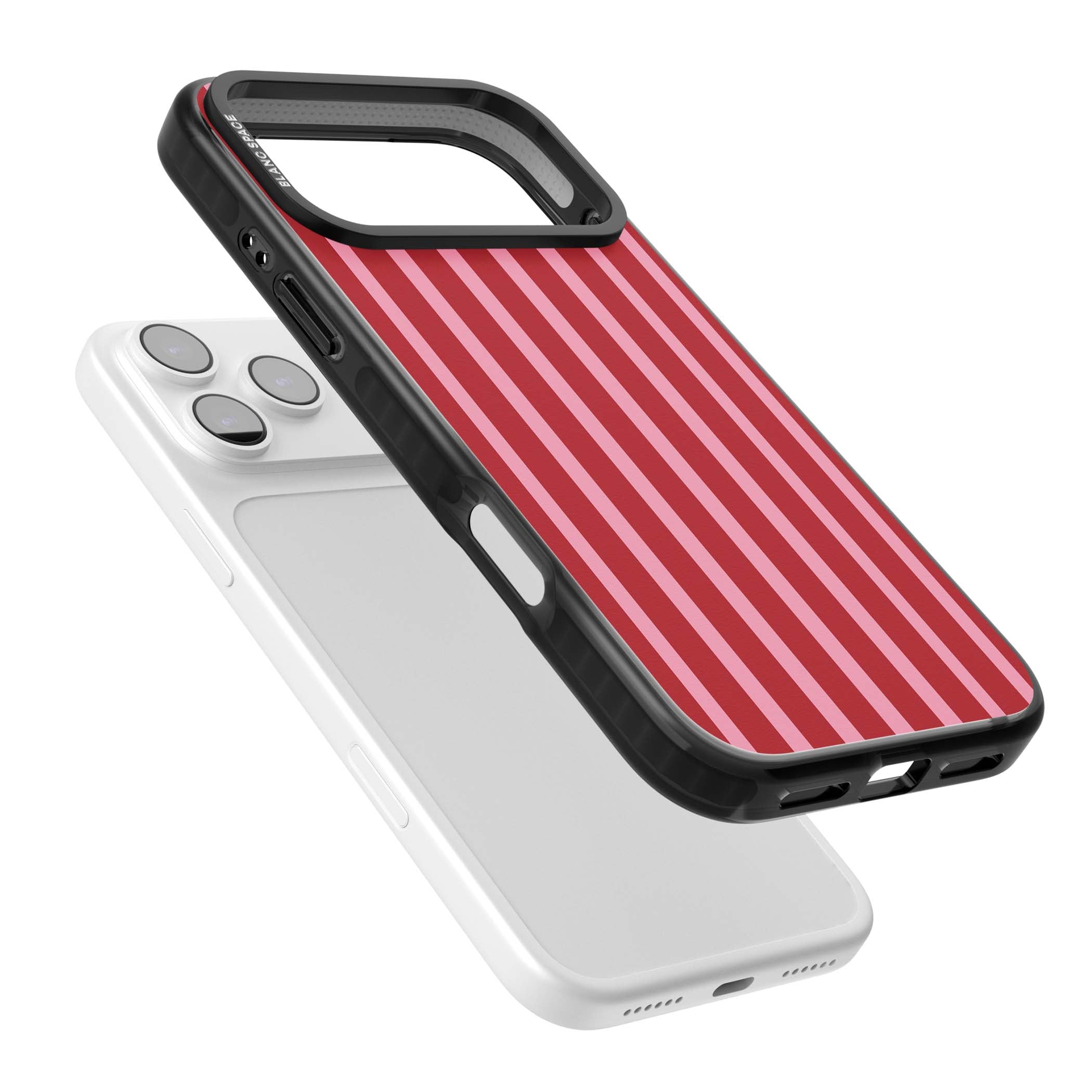 Raspberry Stripe coquette iPhone case featuring red and pink vertical stripes in a candy-inspired pattern | Clear Impact case for iPhone 17 Pro, iPhone 17 Pro Max